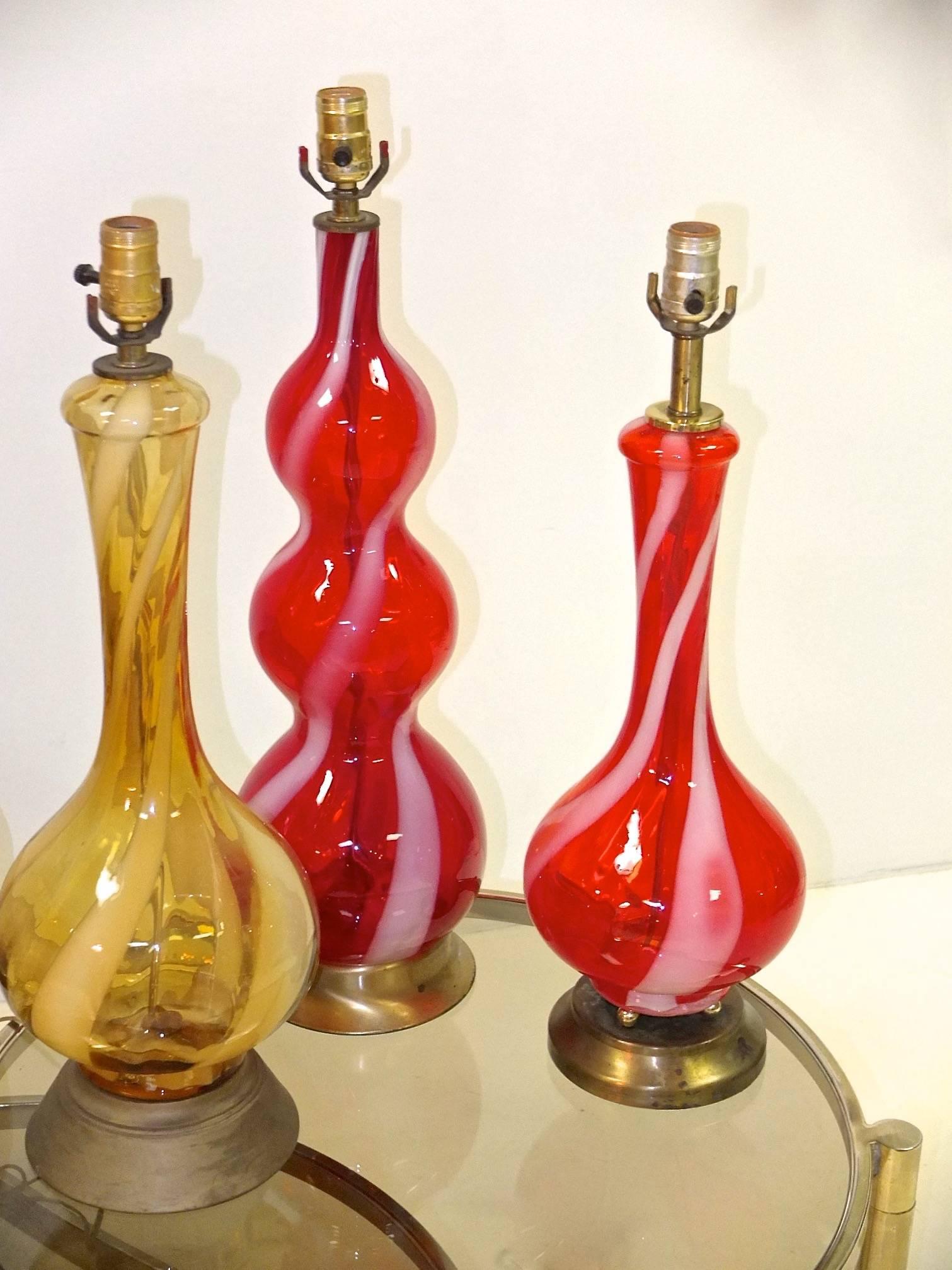 Italian 1960s Swirled Murano Glass Table Lamps (SATURDAY SALE)
