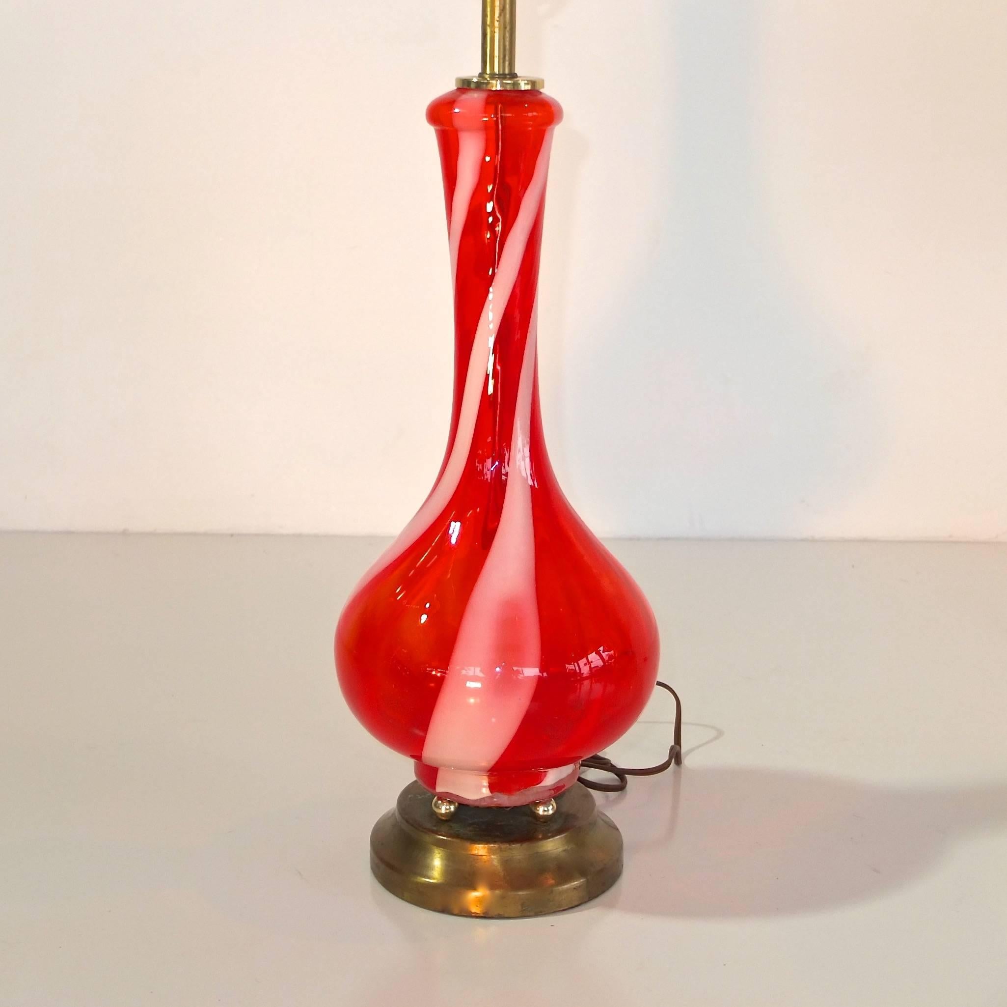 1960s Swirled Murano Glass Table Lamps (SATURDAY SALE) In Good Condition In Hanover, MA