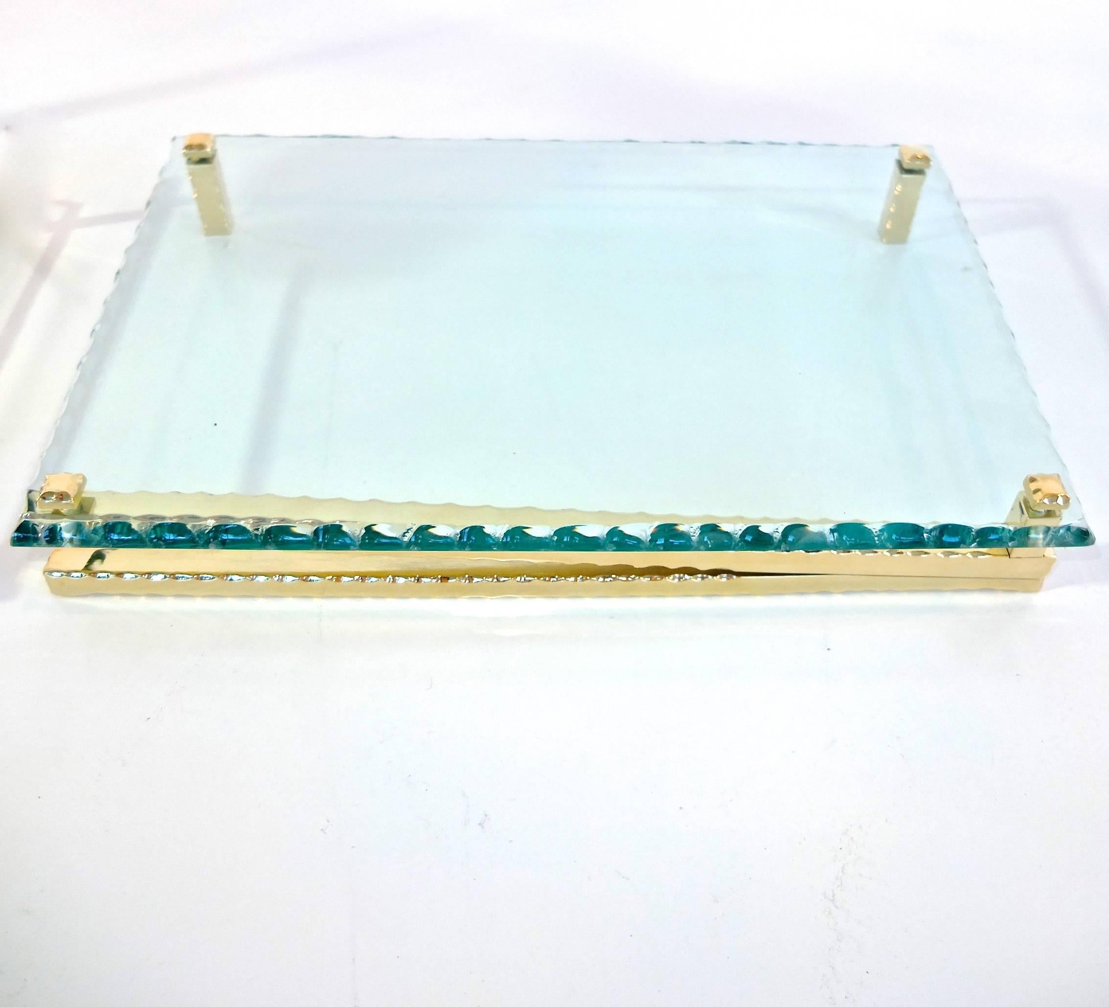Vanity Tray in Chiseled Glass and Carved Brass In Excellent Condition For Sale In Hanover, MA