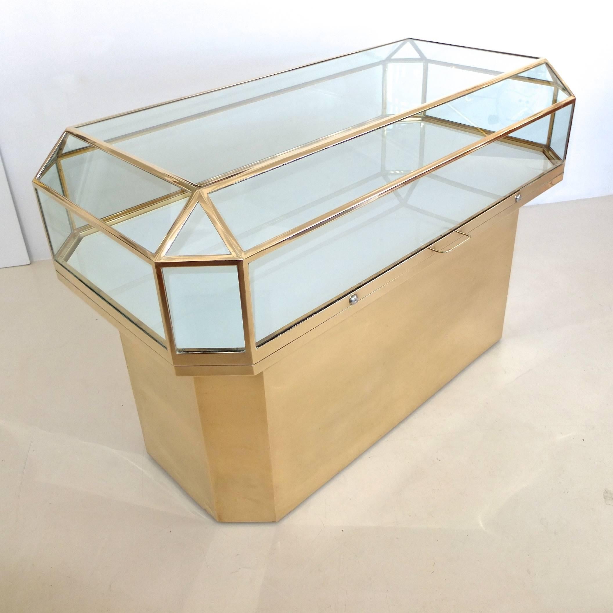 Late 20th Century Pair of Solid Brass and Glass Geometric Display Cases