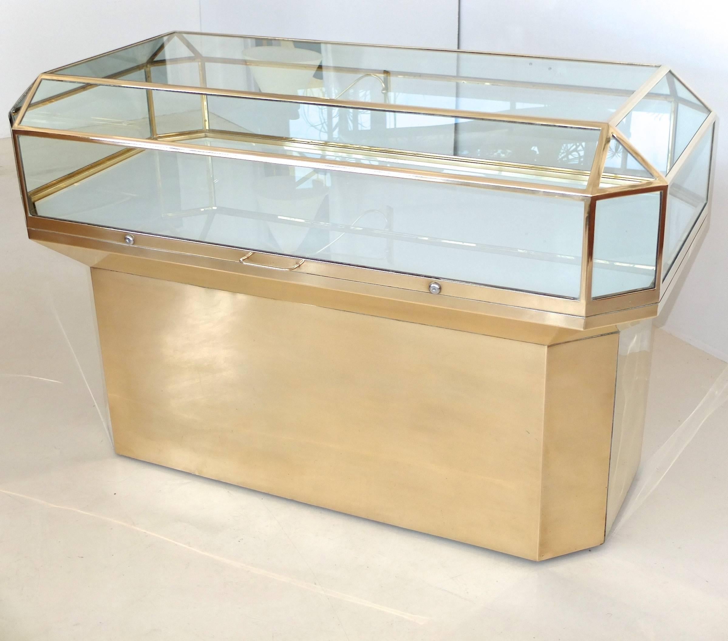 Pair of Solid Brass and Glass Geometric Display Cases 1