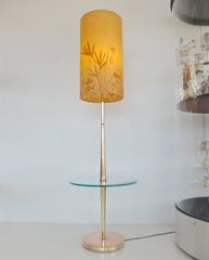Vintage Tapered Brass Floor Lamp with Integrated Glass Table