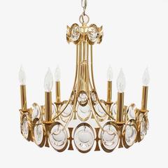Palwa Gilt Brass and Optic Lens Crystal Chandelier