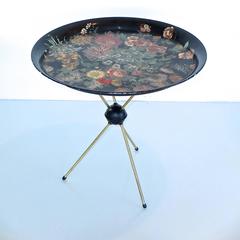 Pietro Fornasetti "Fiori" Round Tole Tray on Tripod Table