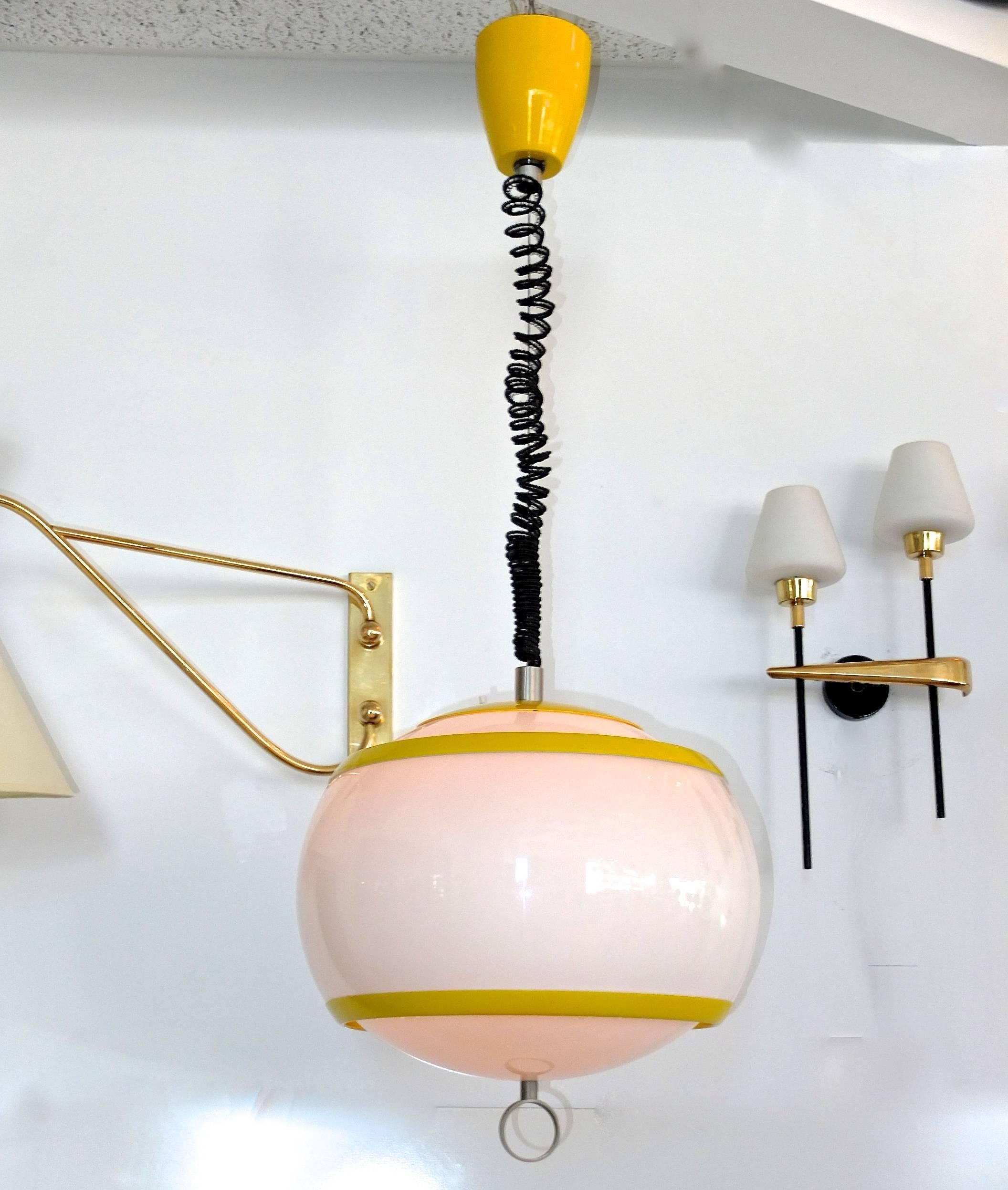 Italian Yellow and White Globe Pendant by Stilux, Milano