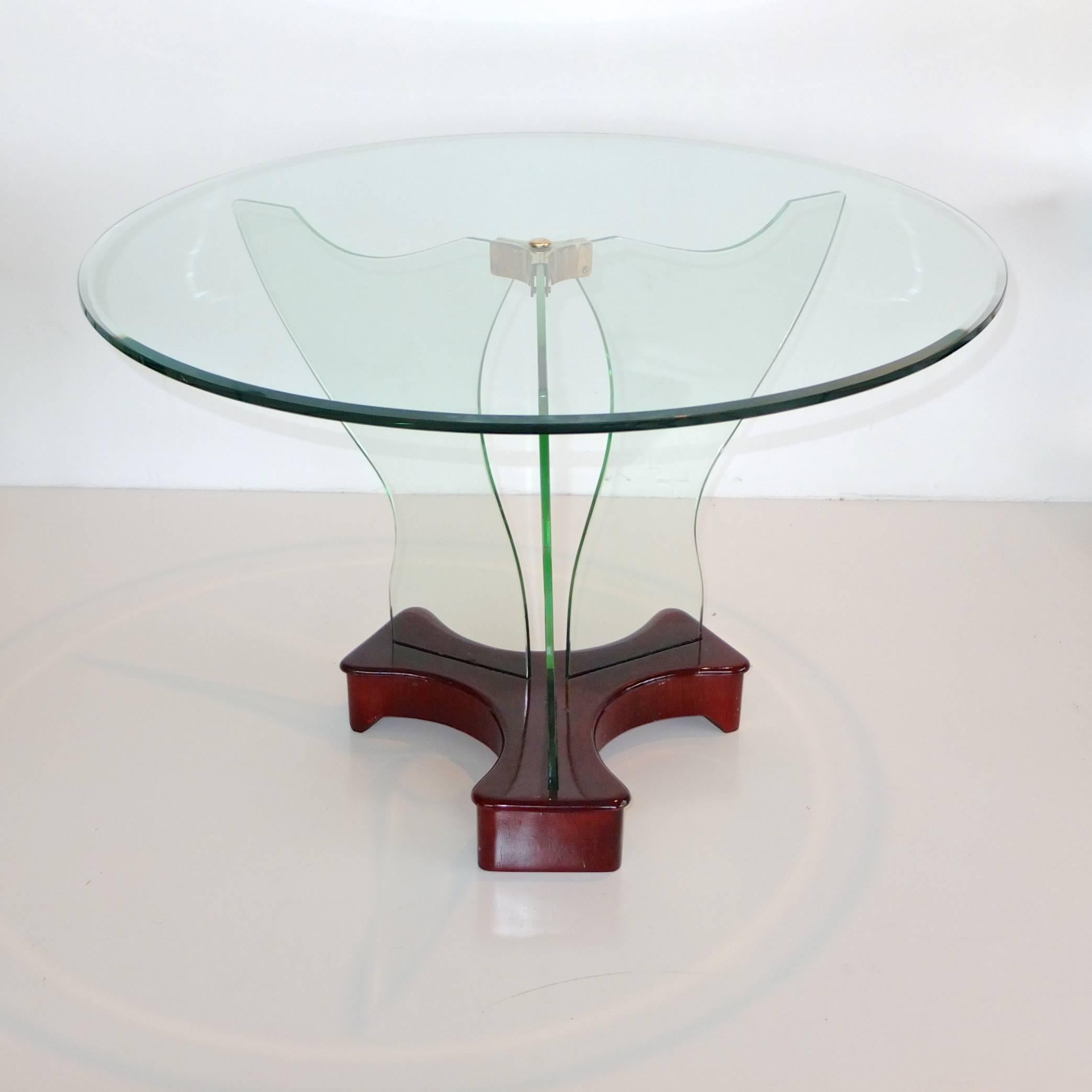 Luigi Brusotti 1930s Glass, Brass and Mahogany Cocktail Table For Sale 1