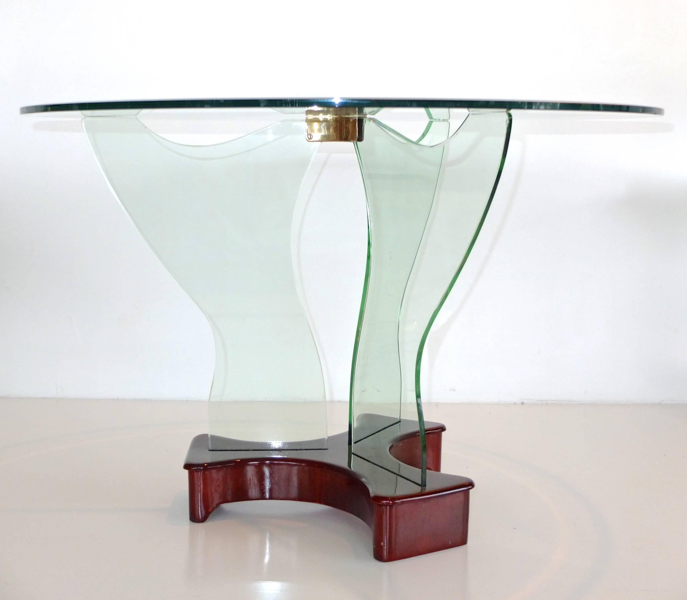 Art déco Table à cocktail Luigi Brusotti des années 1930 en verre, laiton et acajou en vente
