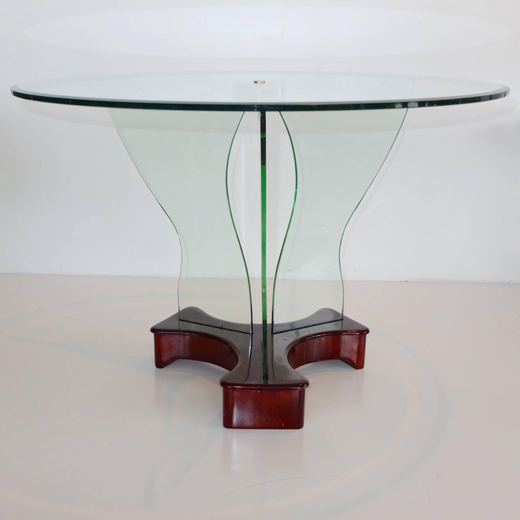 Luigi Brusotti 1930s Glass, Brass and Mahogany Cocktail Table For Sale 2