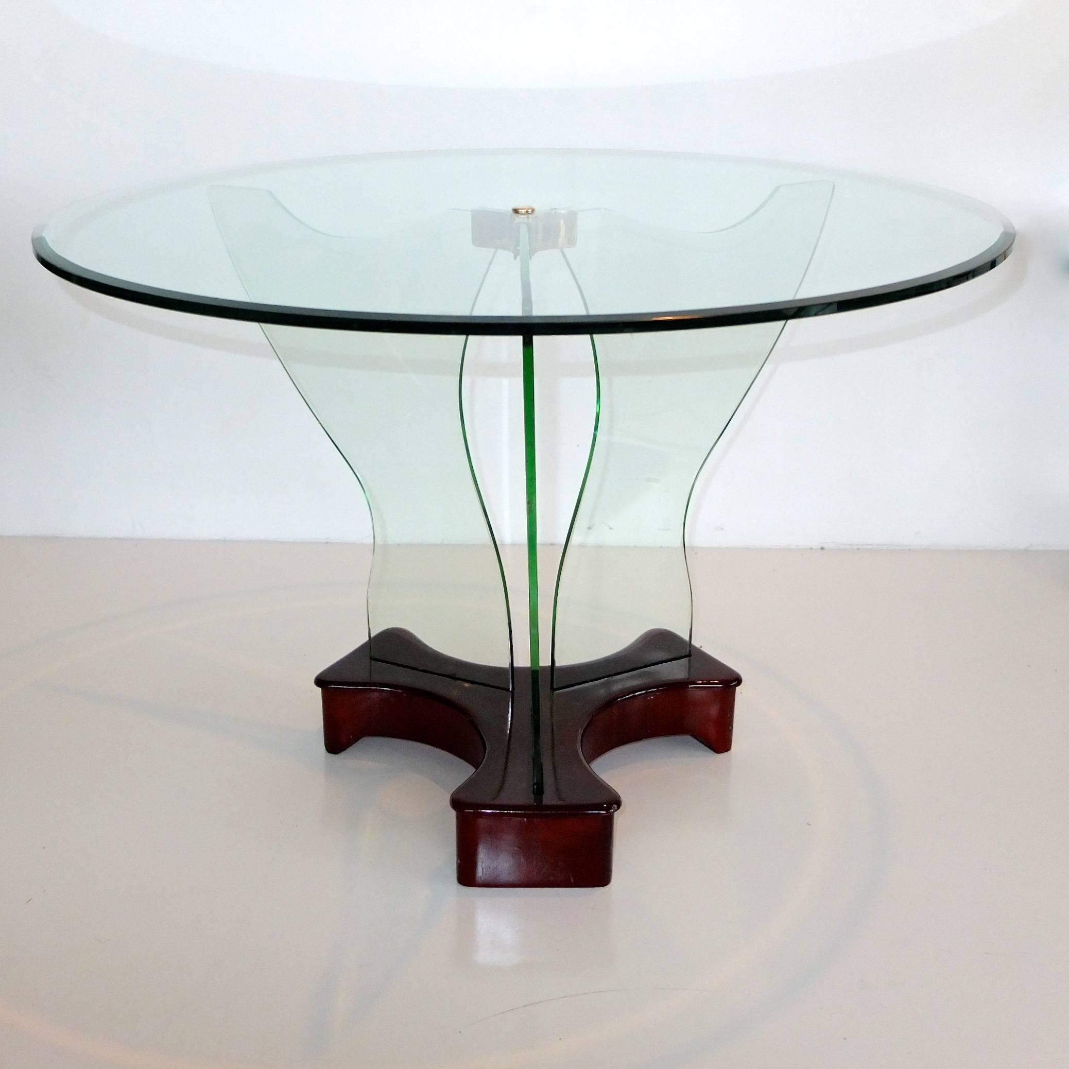 Luigi Brusotti 1930s Glass, Brass and Mahogany Cocktail Table For Sale 3