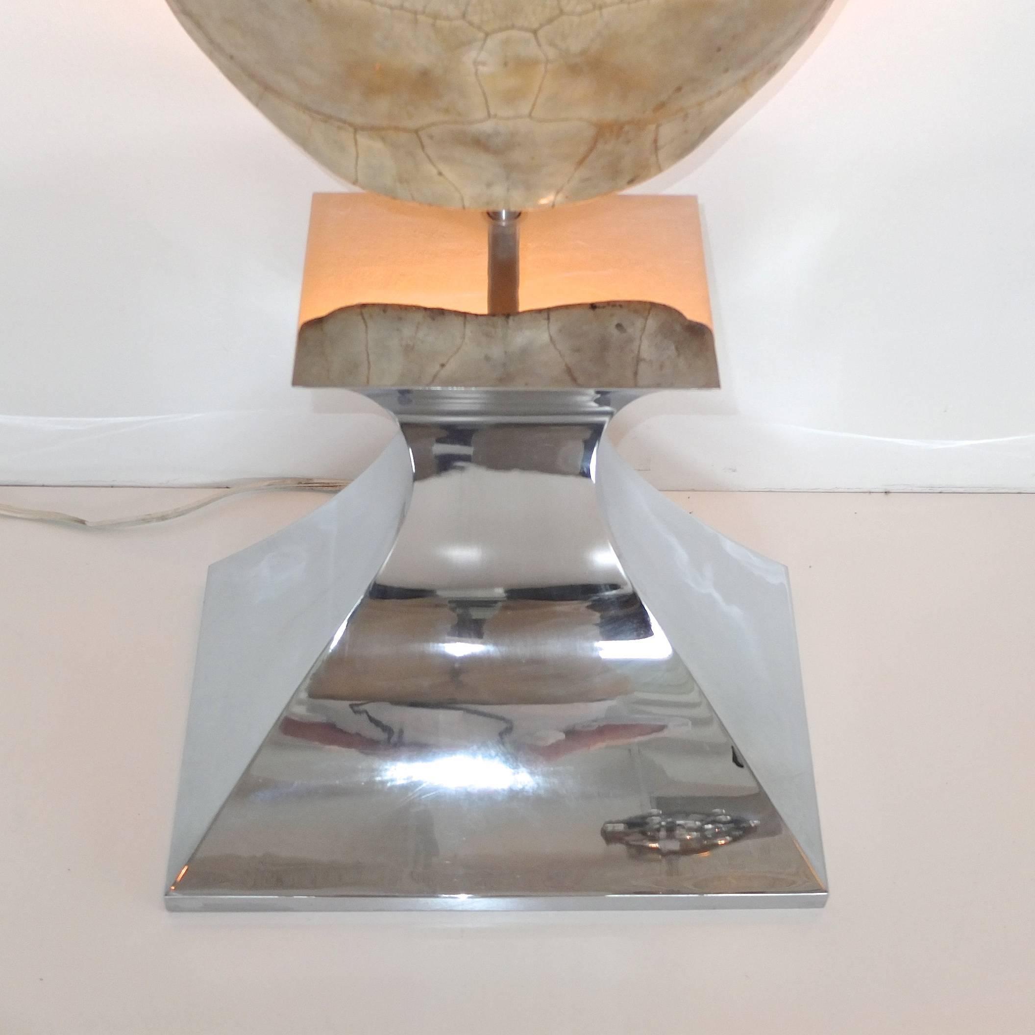 Polished Exotic & Sculptural Floor Lamp with Tortoise Shell Reflector