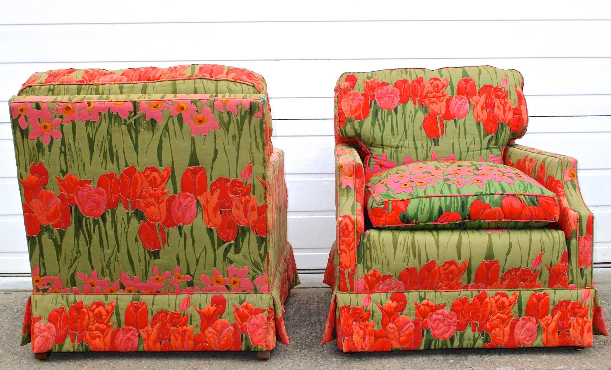 Mid-Century Modern Pair of Vibrantly Upholstered Armchairs
