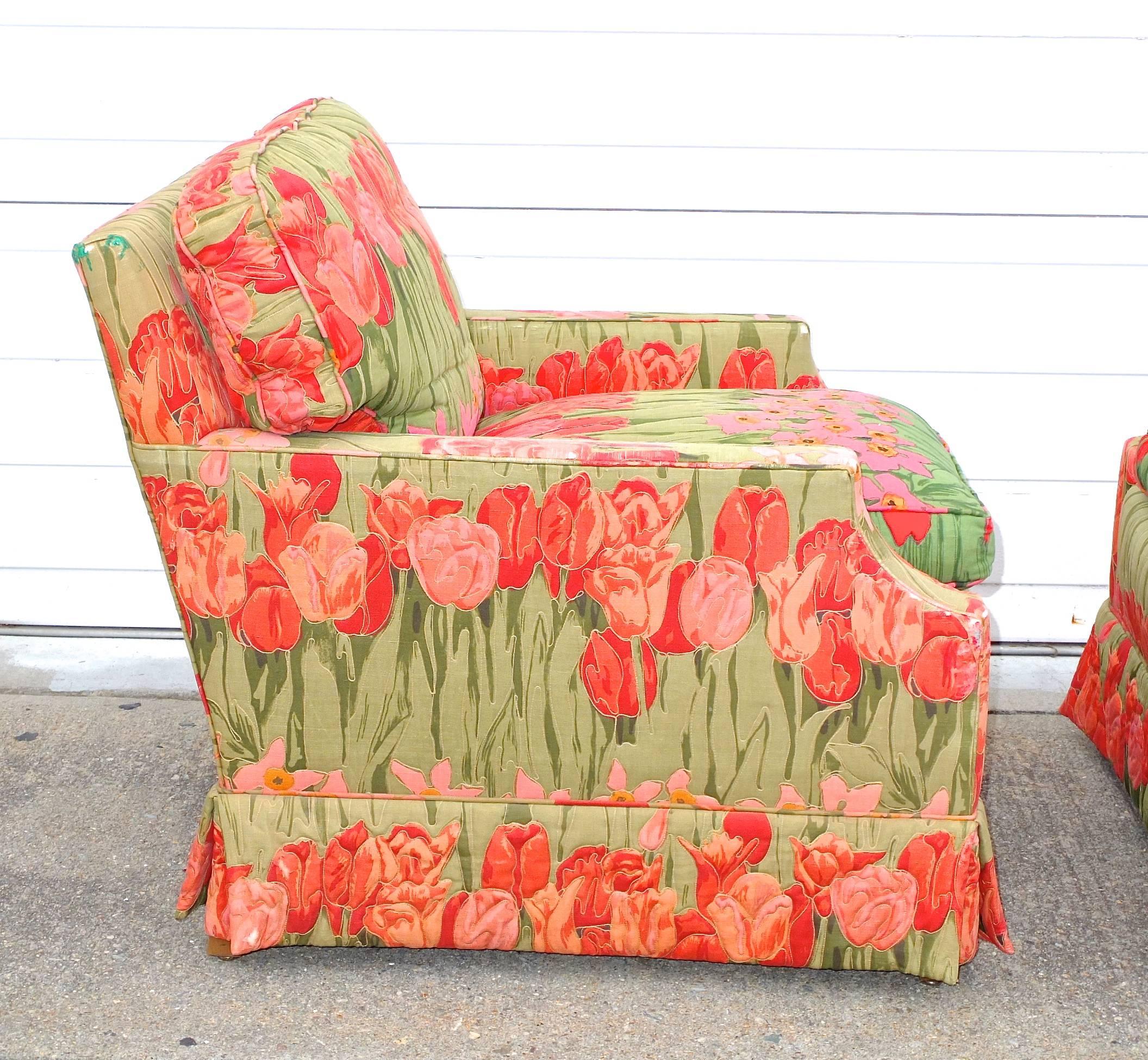 American Pair of Vibrantly Upholstered Armchairs