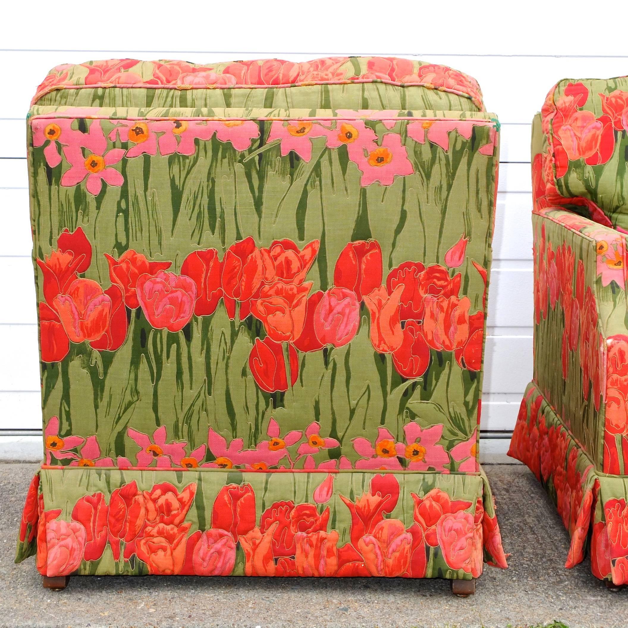 Late 20th Century Pair of Vibrantly Upholstered Armchairs