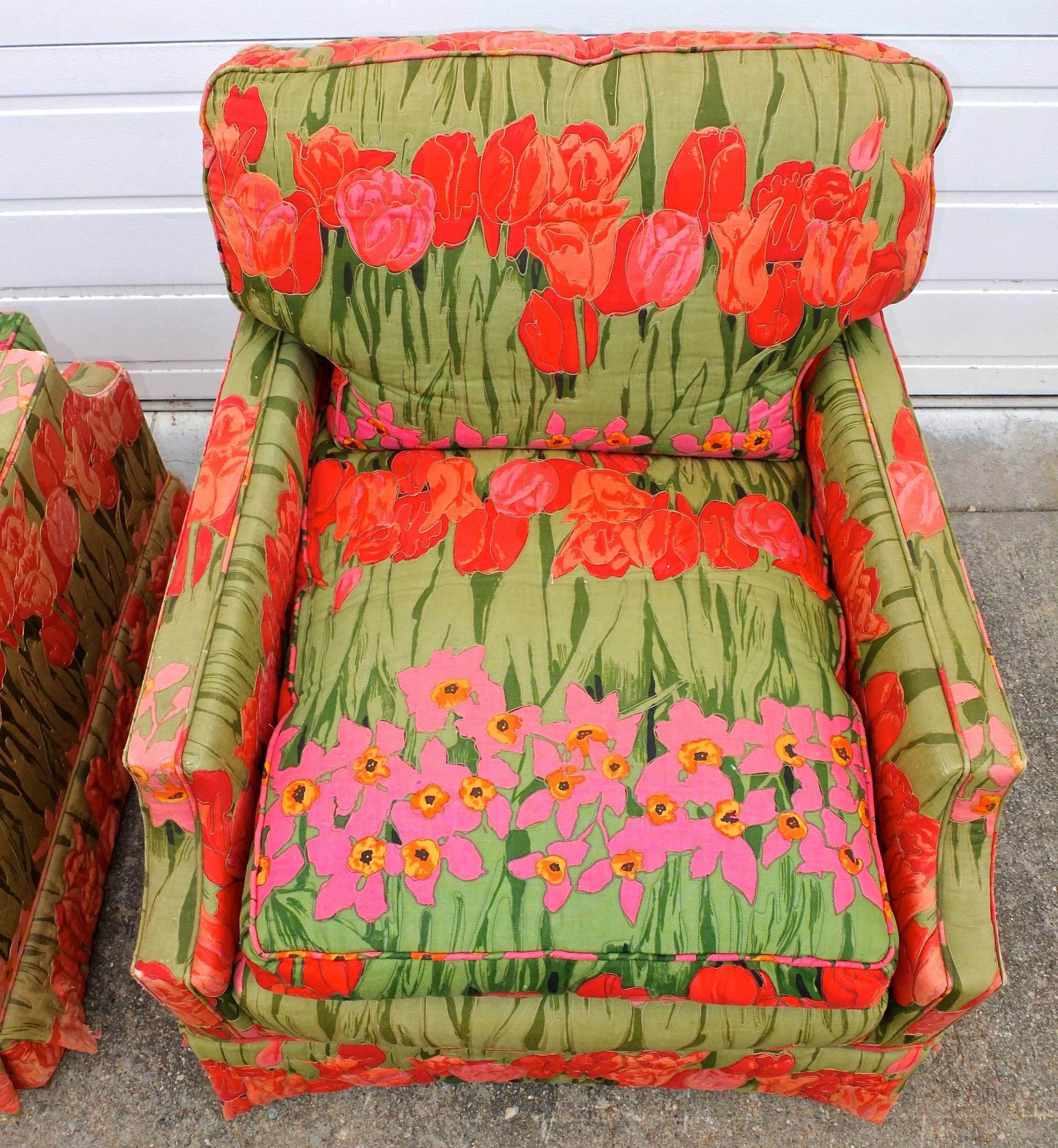 Pair of Vibrantly Upholstered Armchairs 1