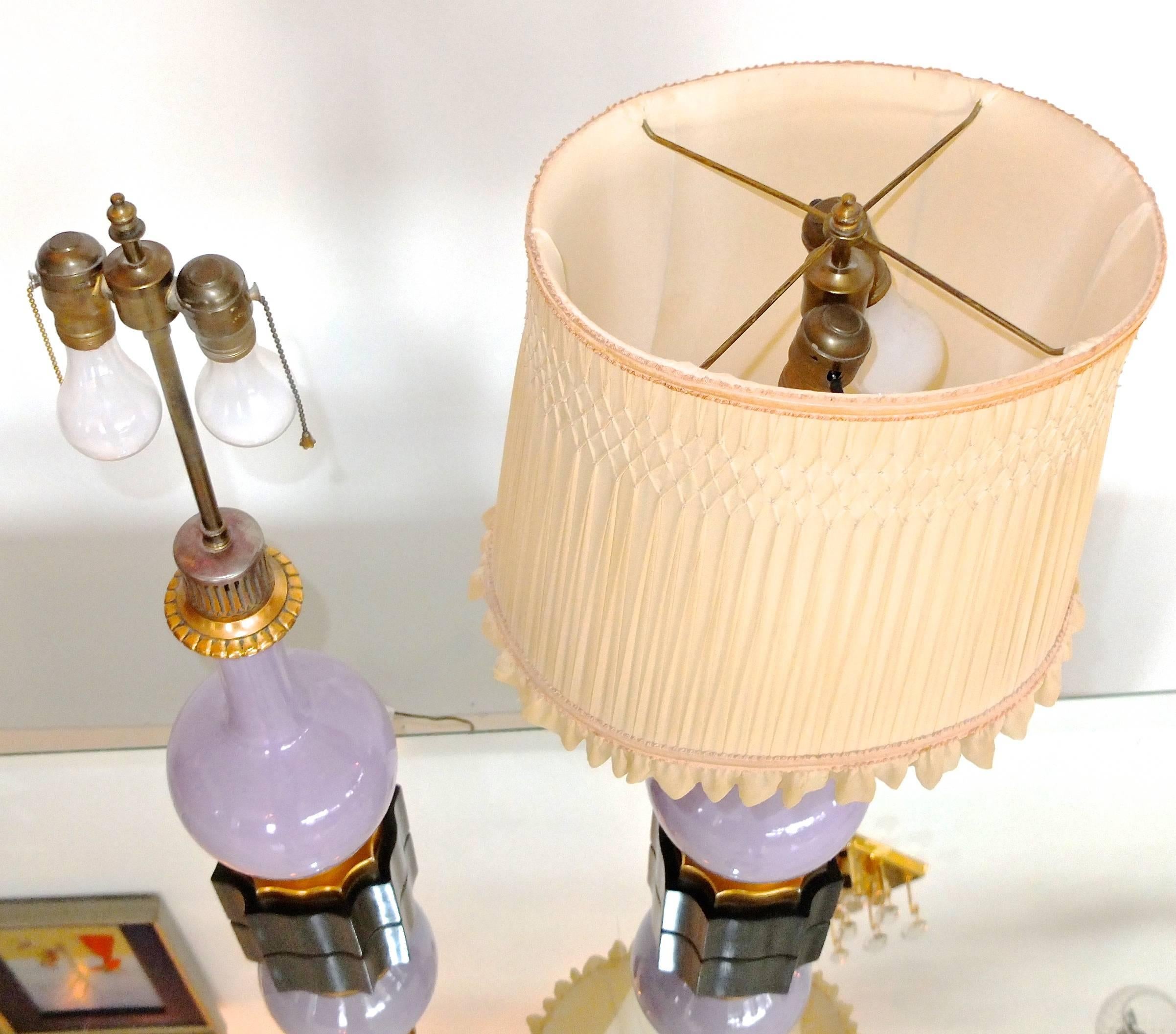 Pair of French Lilac and Gilt Porcelain Lamps 4