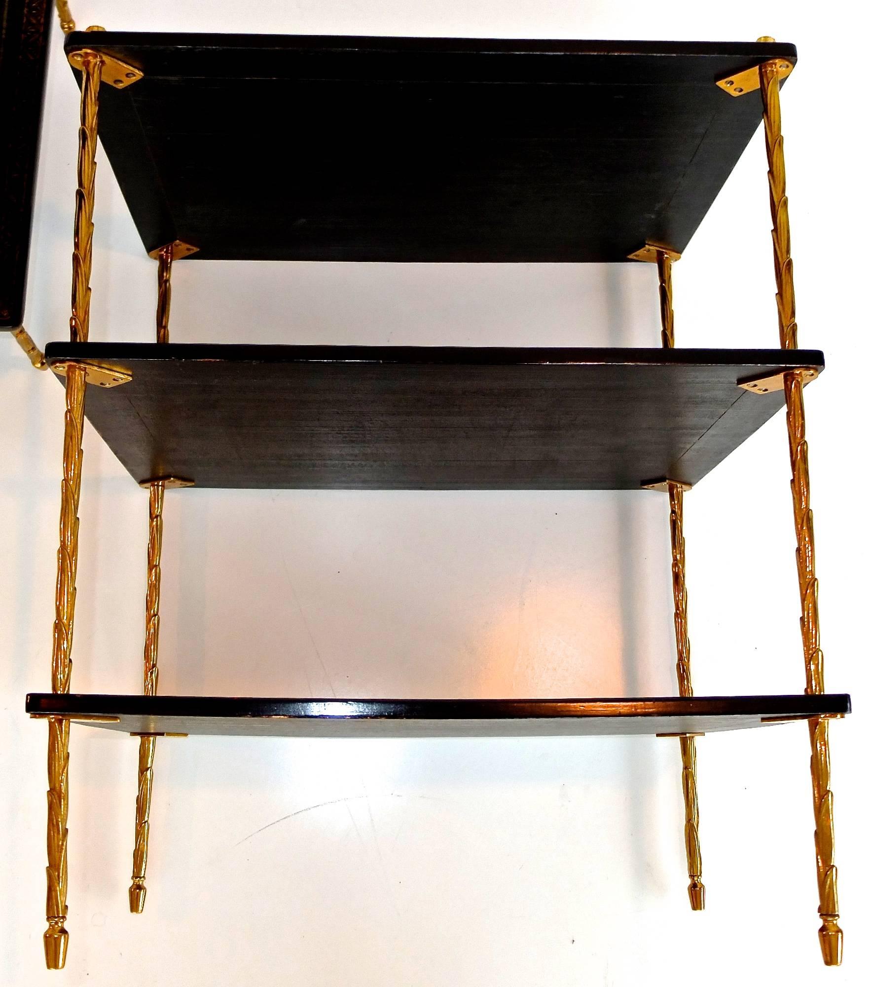 French Pair of Maison Jansen Three-Tier Black Japanned Side Tables