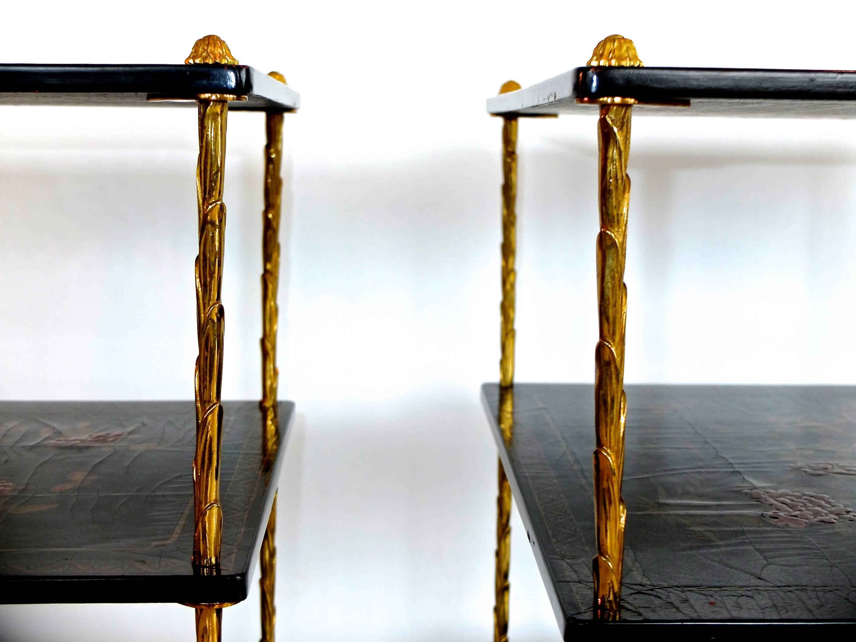 Pair of Maison Jansen Three-Tier Black Japanned Side Tables 1