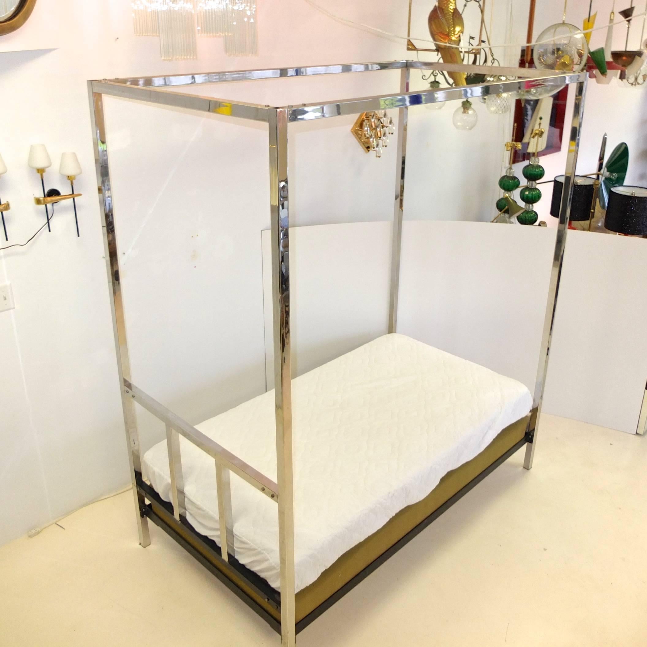 Mid-Century Modern Pace Collection Chrome Four Poster Canopy Day Bed
