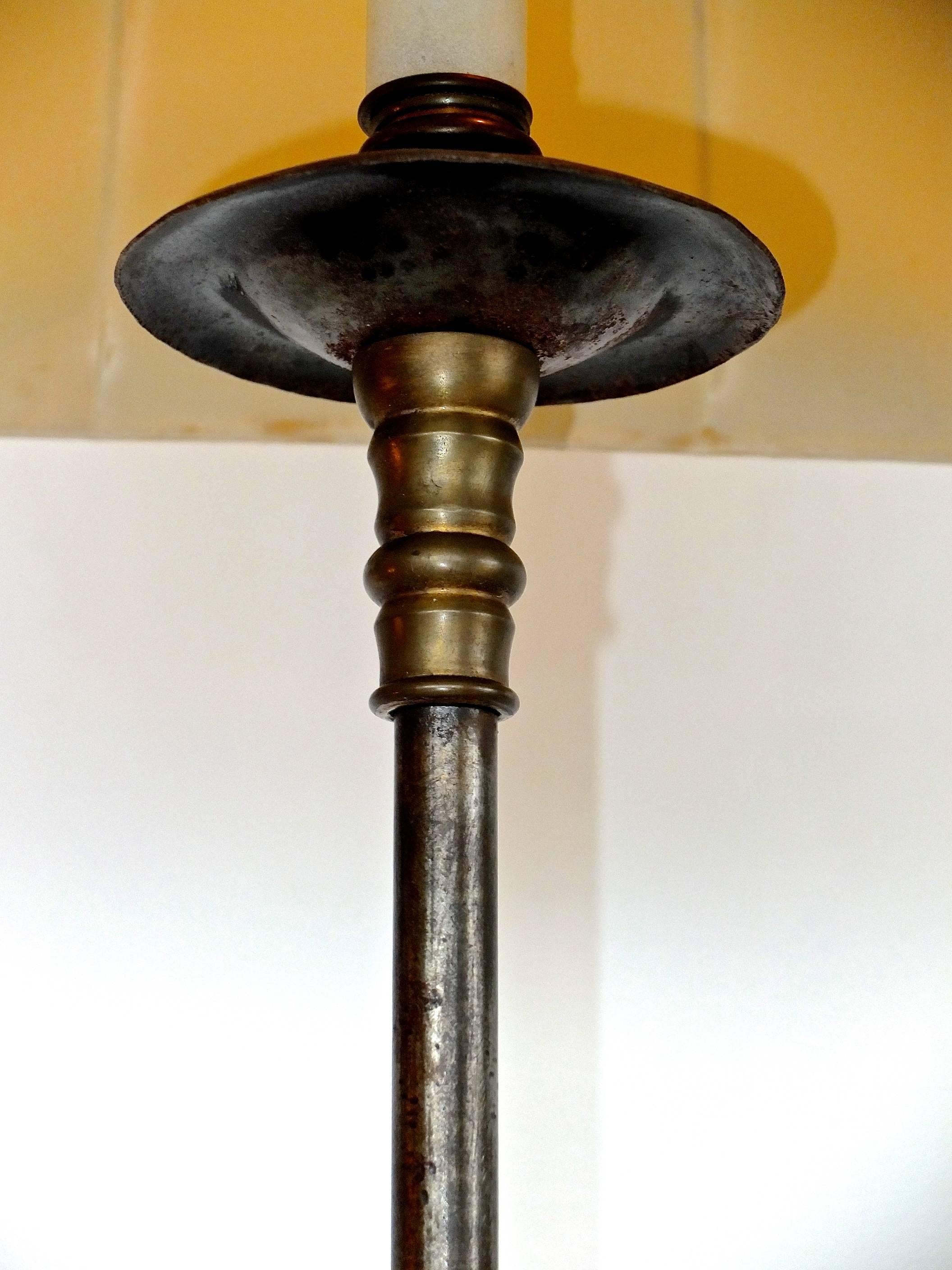 French Floor Lamp Fer Forge with Greek Key Tripod Base and Bronze Embellishments 2