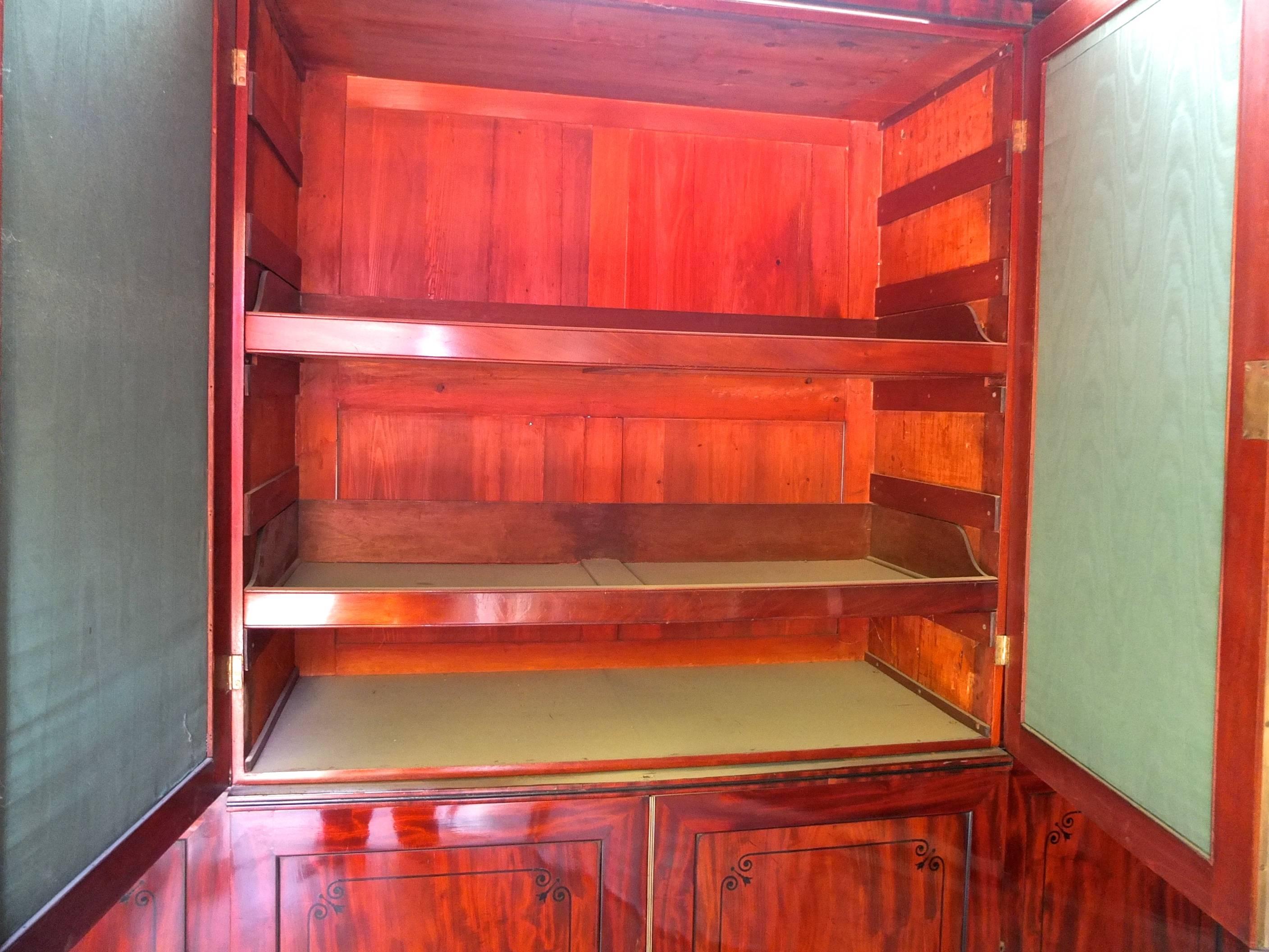 Period Regency Mahogany Armoire Wardrobe Linen Press (SATURDAY SALE) In Good Condition In Hanover, MA