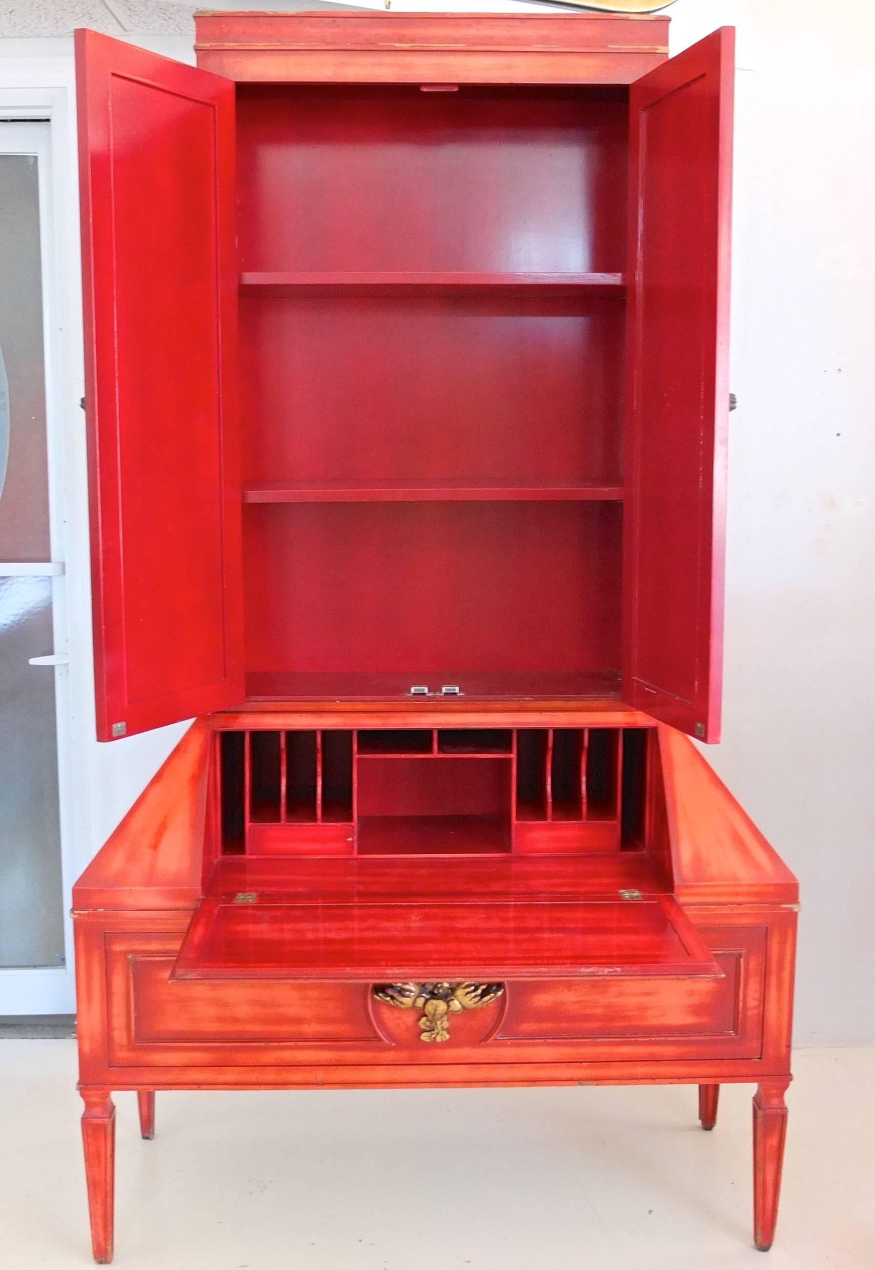 American James Mont Cinnabar Lacquered Secretaire For Sale