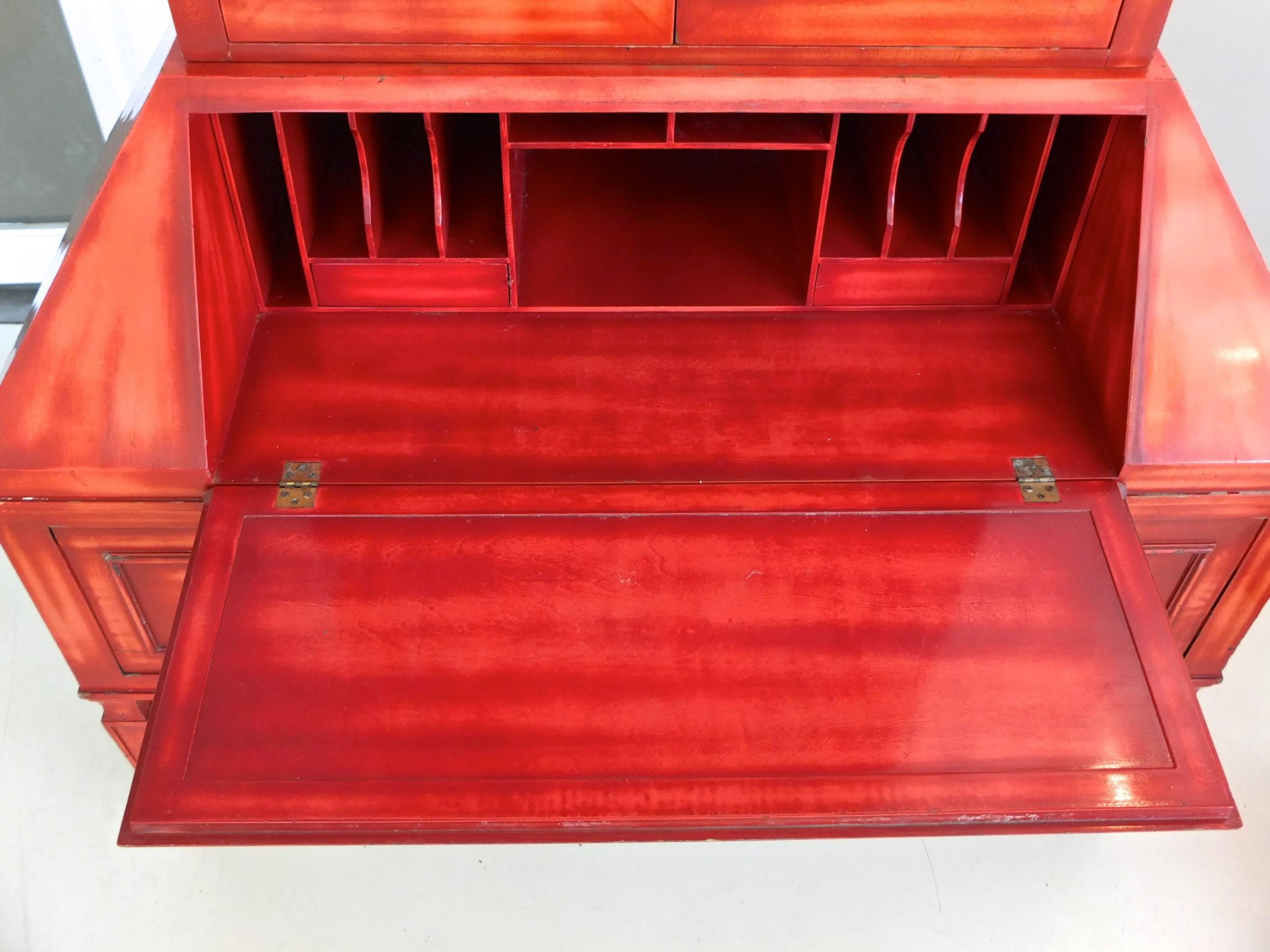 James Mont Cinnabar Lacquered Secretaire In Good Condition For Sale In Hanover, MA