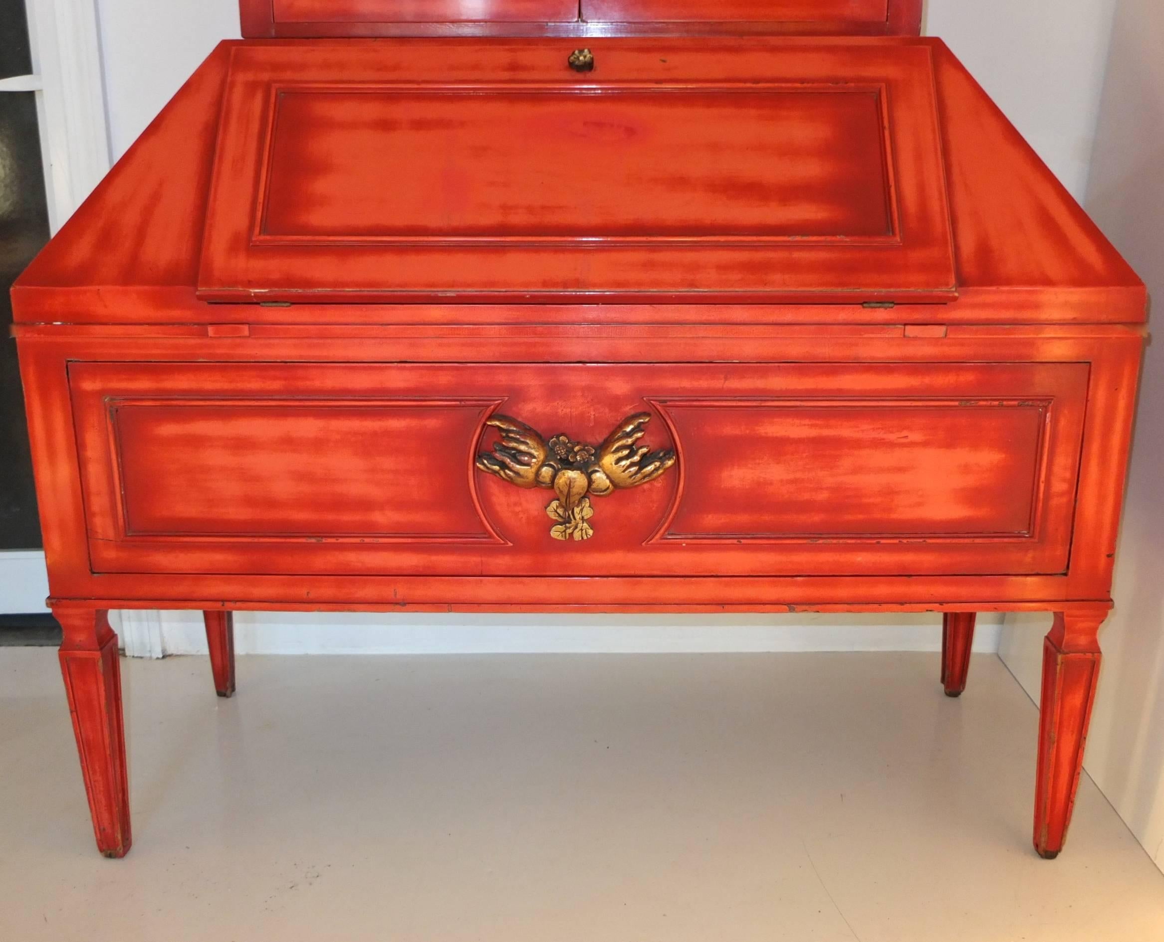 James Mont Cinnabar Lacquered Secretaire For Sale 4