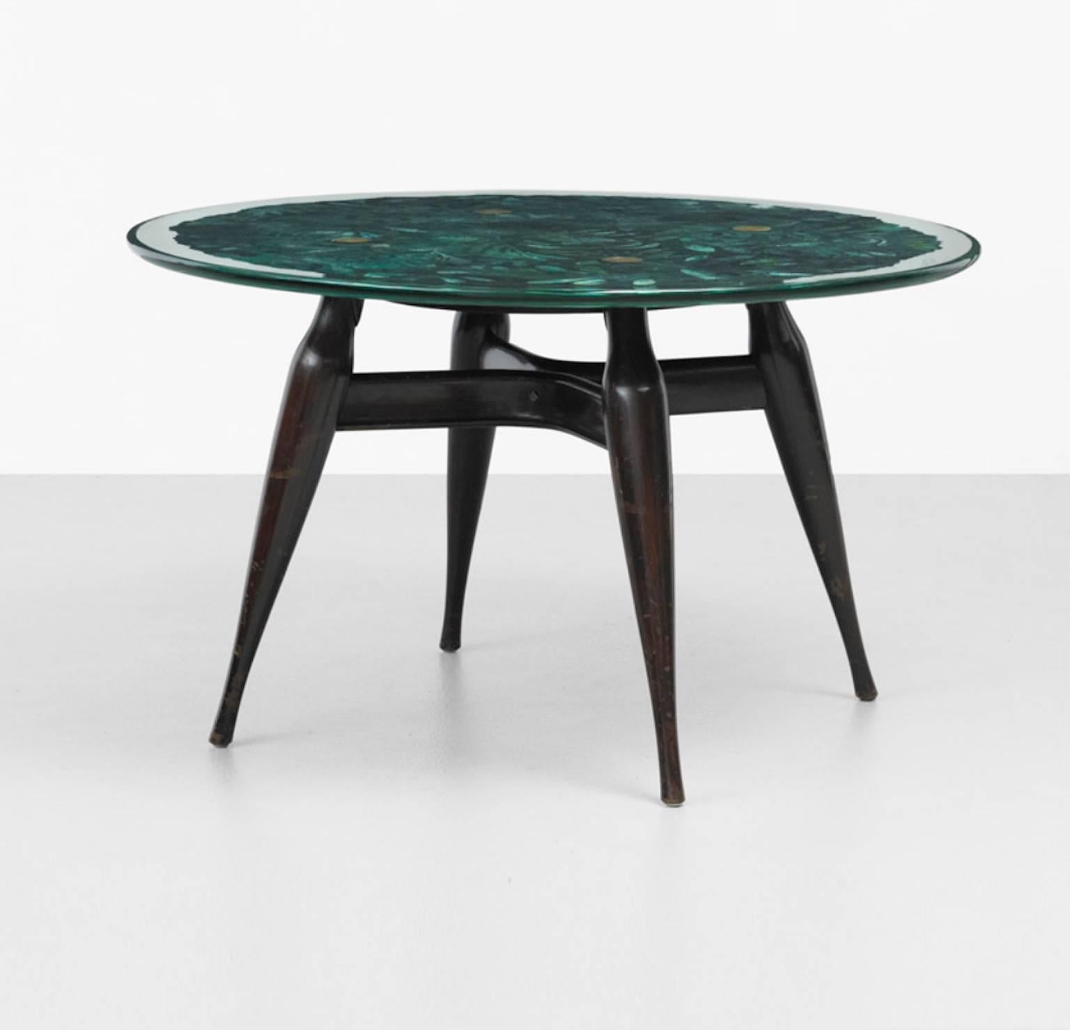 SATURDAY SALE


Exquisite and truly unique round breakfast or dining table by Fontana Arte with 48 inch round glass crystal top by Securitat Sant-Gobain, reverse painted abstract botanicals in shades of green by artist Dube' (Duilio Barnabé,