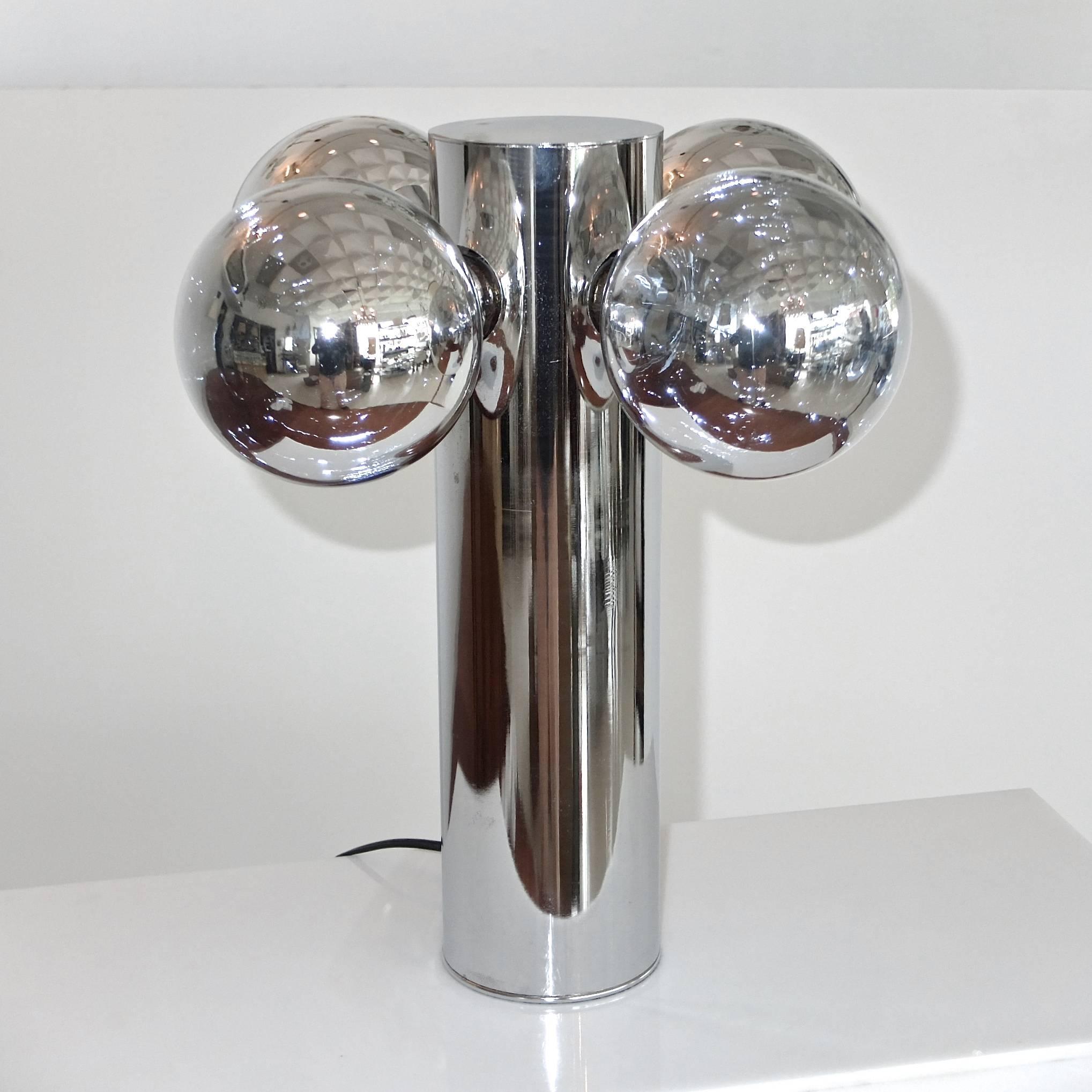 Space Age Chrome Cylinder Lamp with Four Chrome Silvered Glass Globe Bulbs, 1970s 