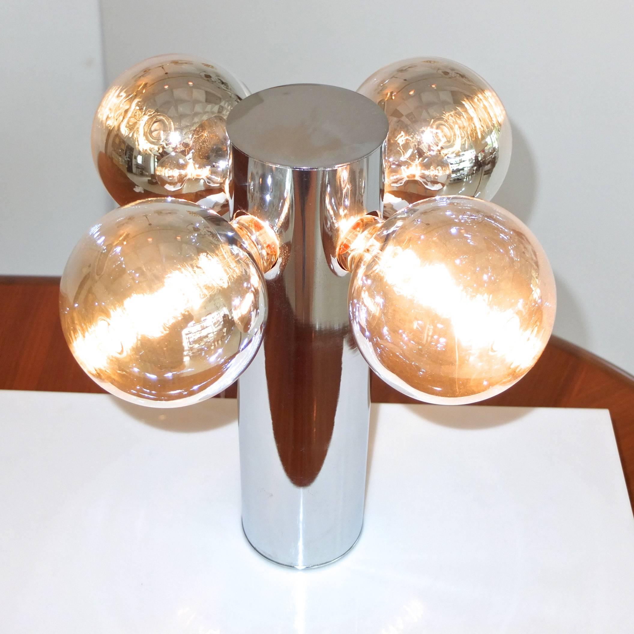 Late 20th Century Chrome Cylinder Lamp with Four Chrome Silvered Glass Globe Bulbs, 1970s 
