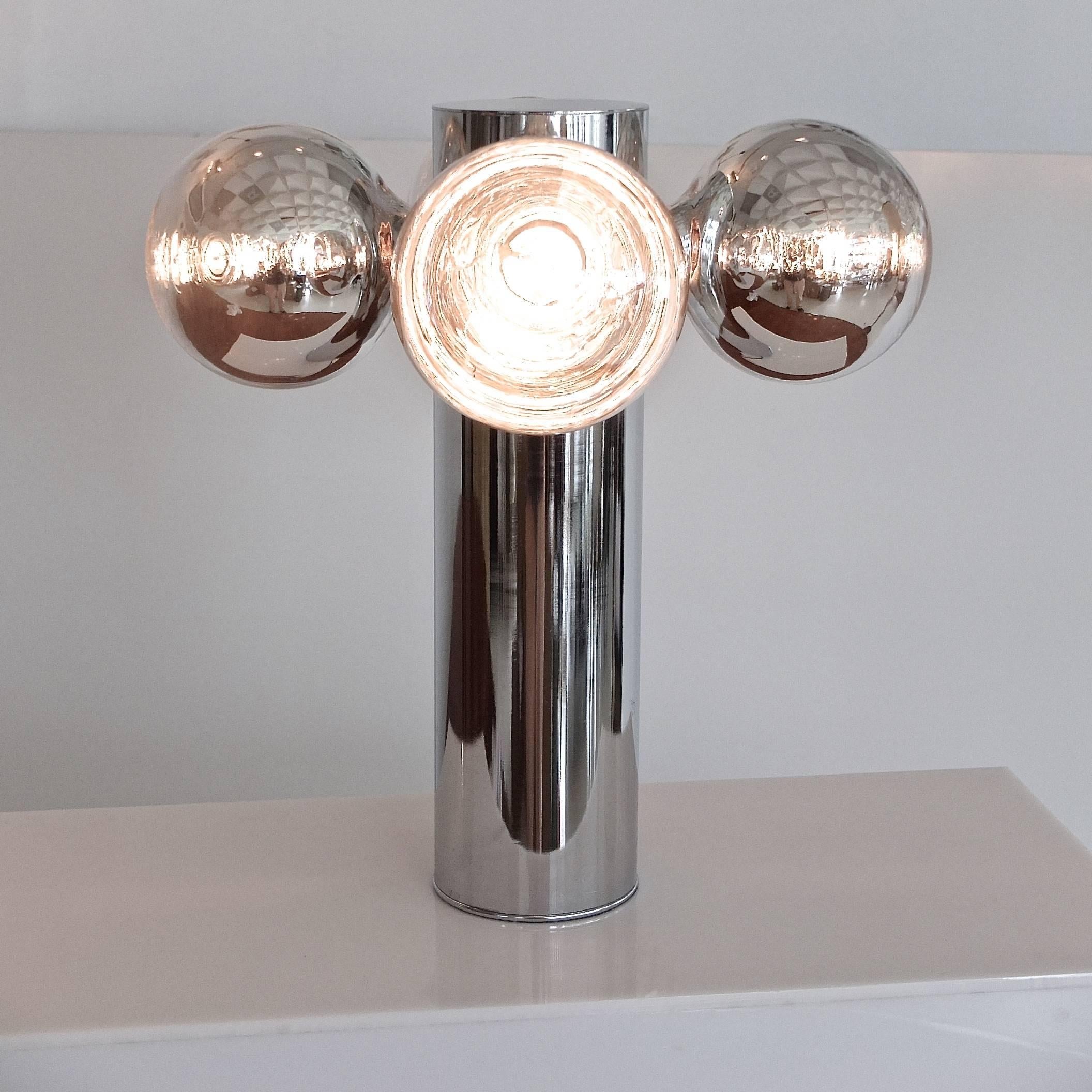 Chrome Cylinder Lamp with Four Chrome Silvered Glass Globe Bulbs, 1970s  2