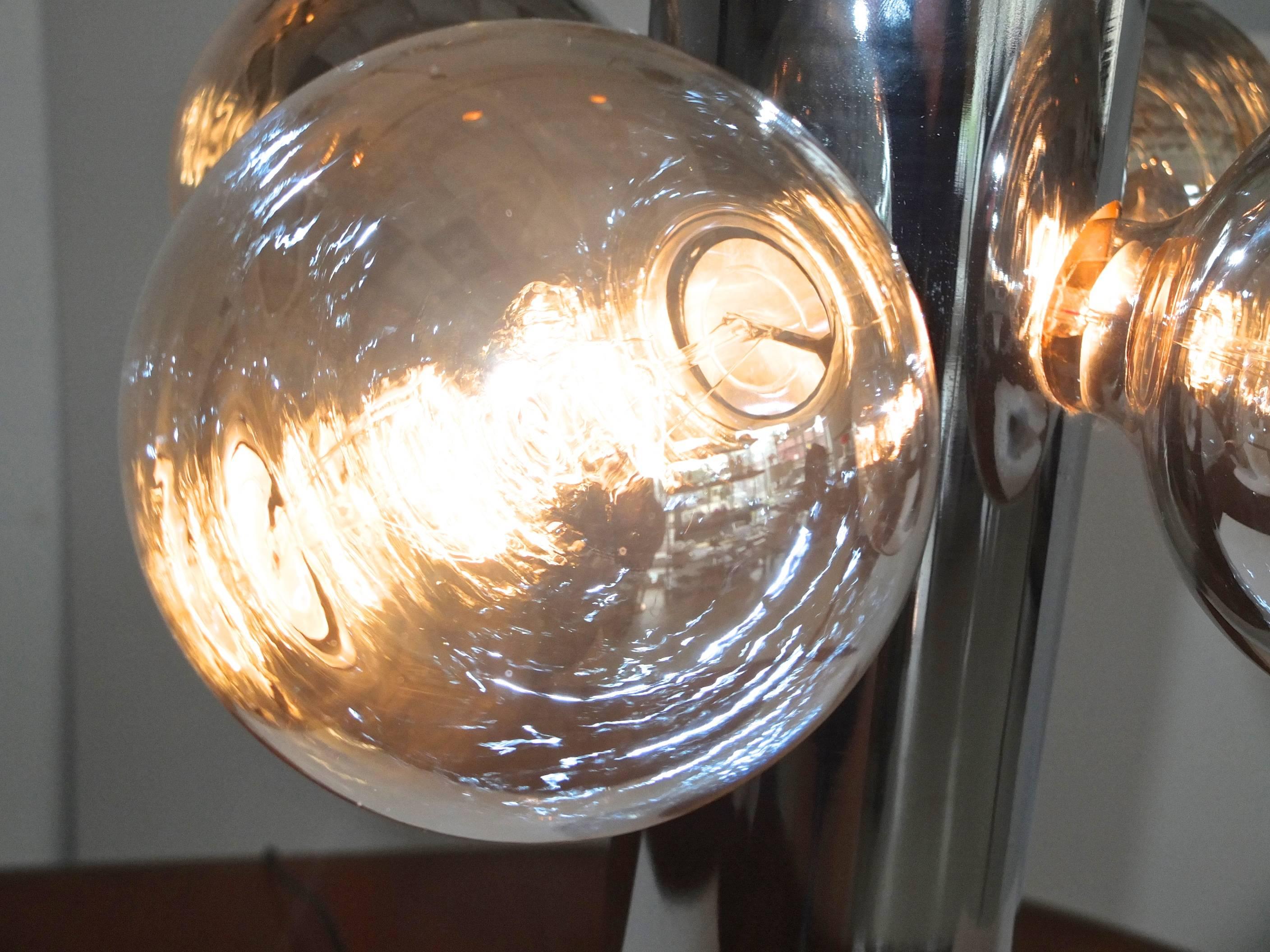 Chrome Cylinder Lamp with Four Chrome Silvered Glass Globe Bulbs, 1970s  4