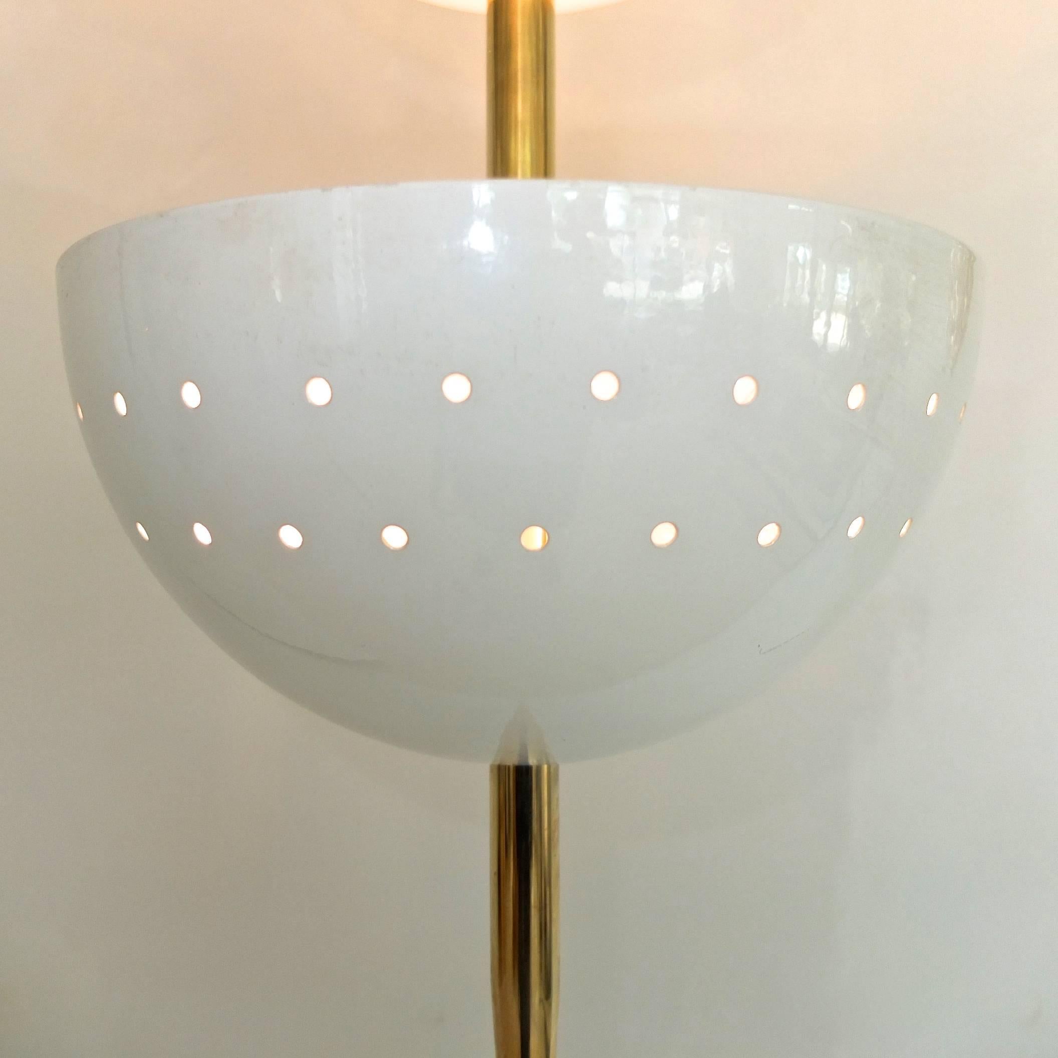 Contemporary Stilnovo Style Pendant of Three Stacked Perforated Cups and Brass Spike For Sale