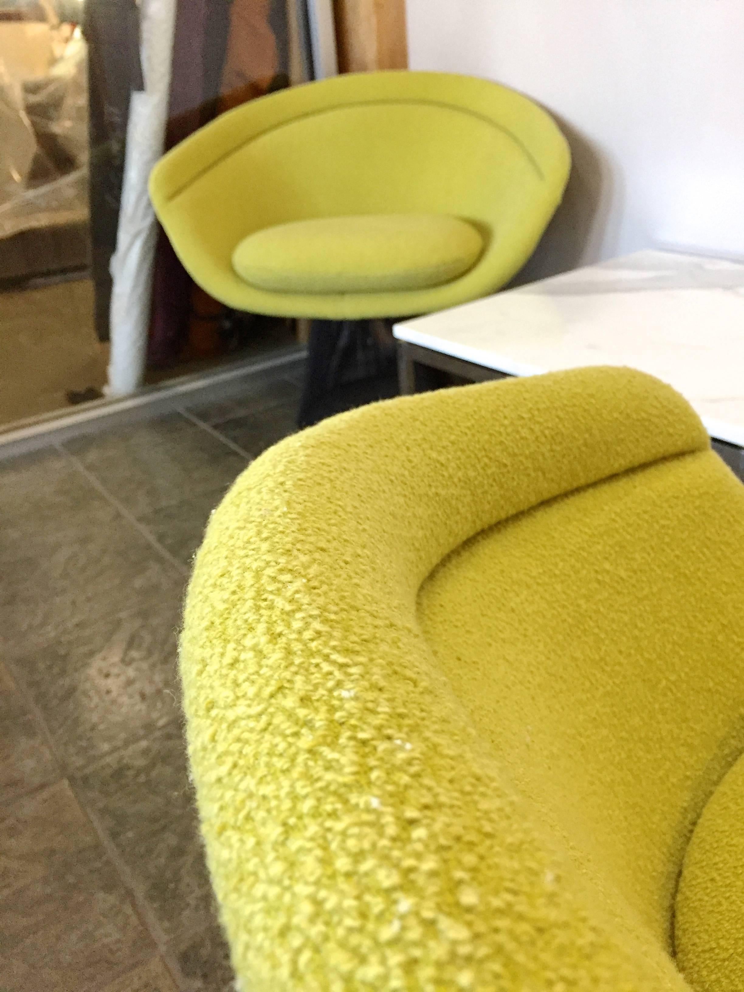 American Warren Platner Bronze Lounge Chairs and Stool in Classic Boucle Chartreuse, Pair