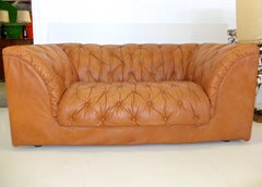 1970's Italian Tufted Leather Sofa by Ambienti Bernini