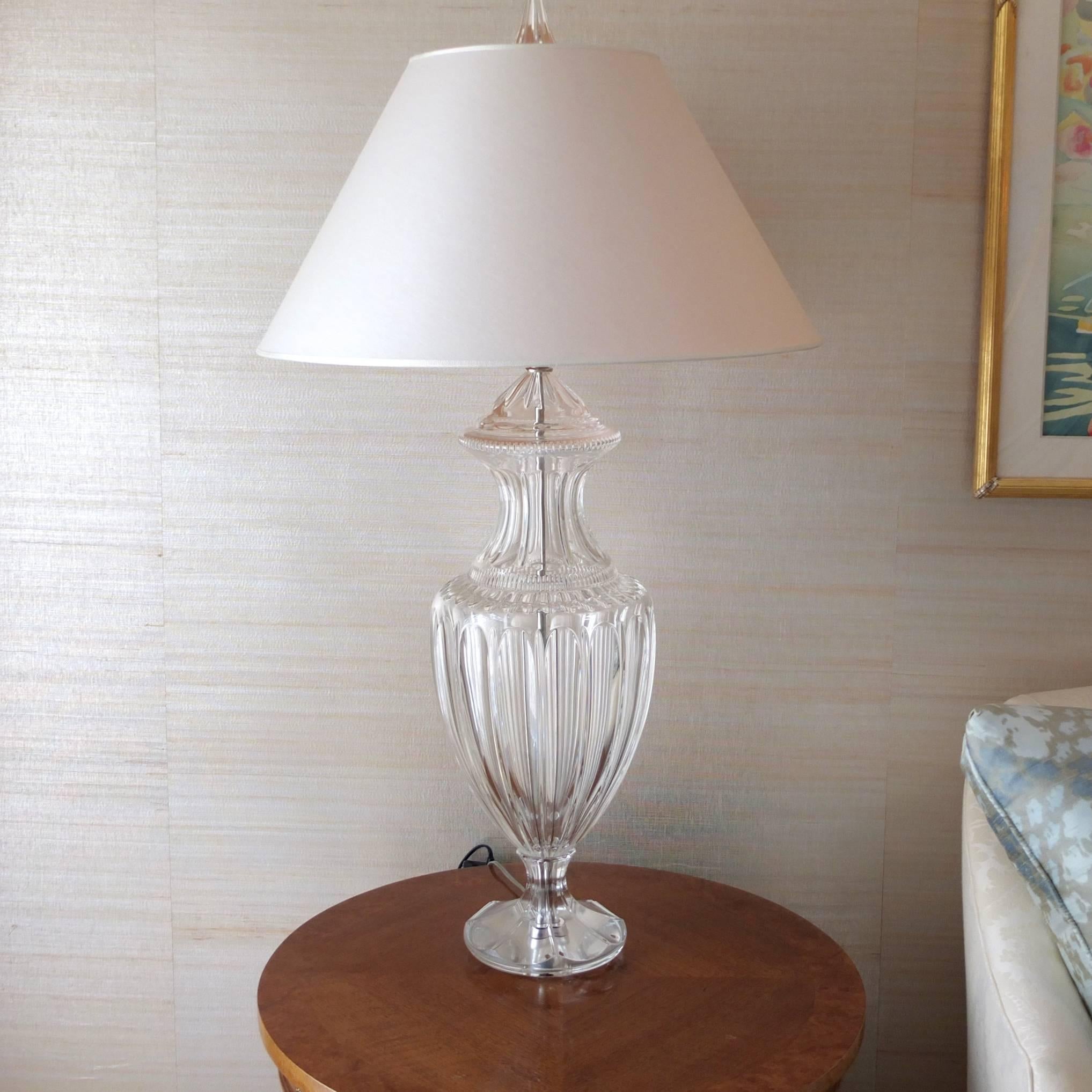 Hollywood Regency Pair of Baccarat Form Crystal Lamps