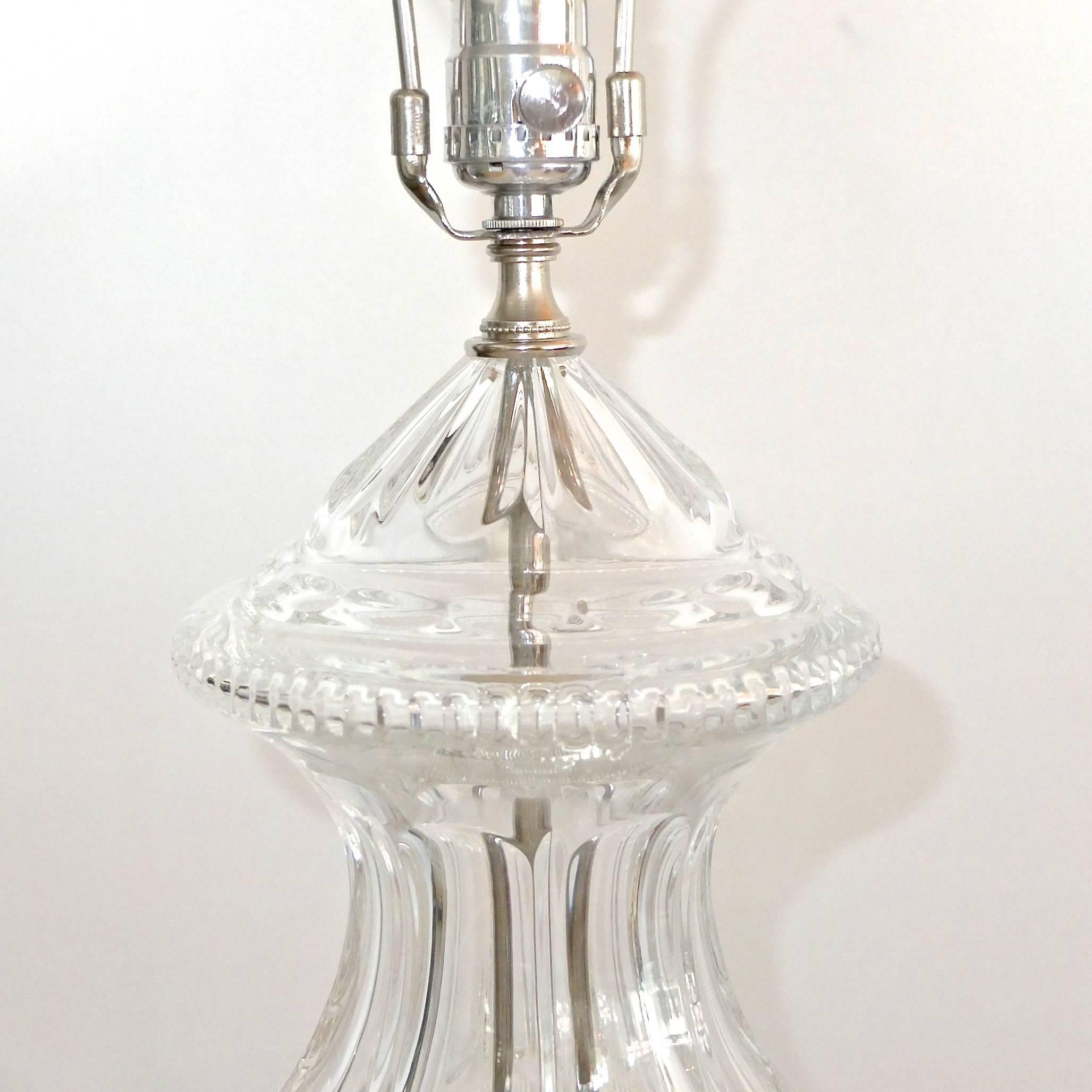 Polished Pair of Baccarat Form Crystal Lamps