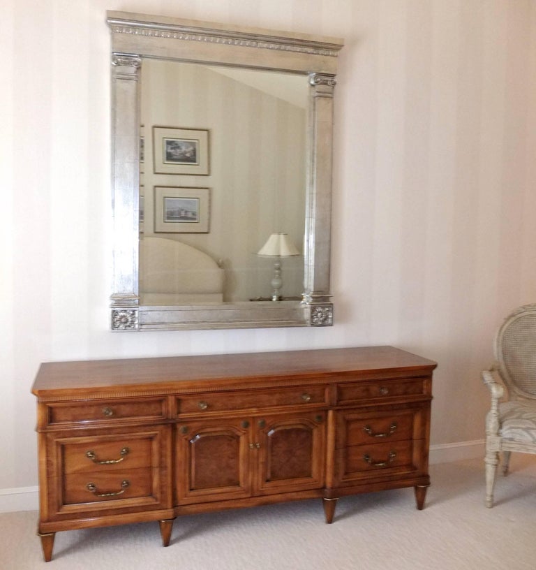 Vintage Marge Carson Platinum Leafed Neoclassical Wall Mirror For Sale