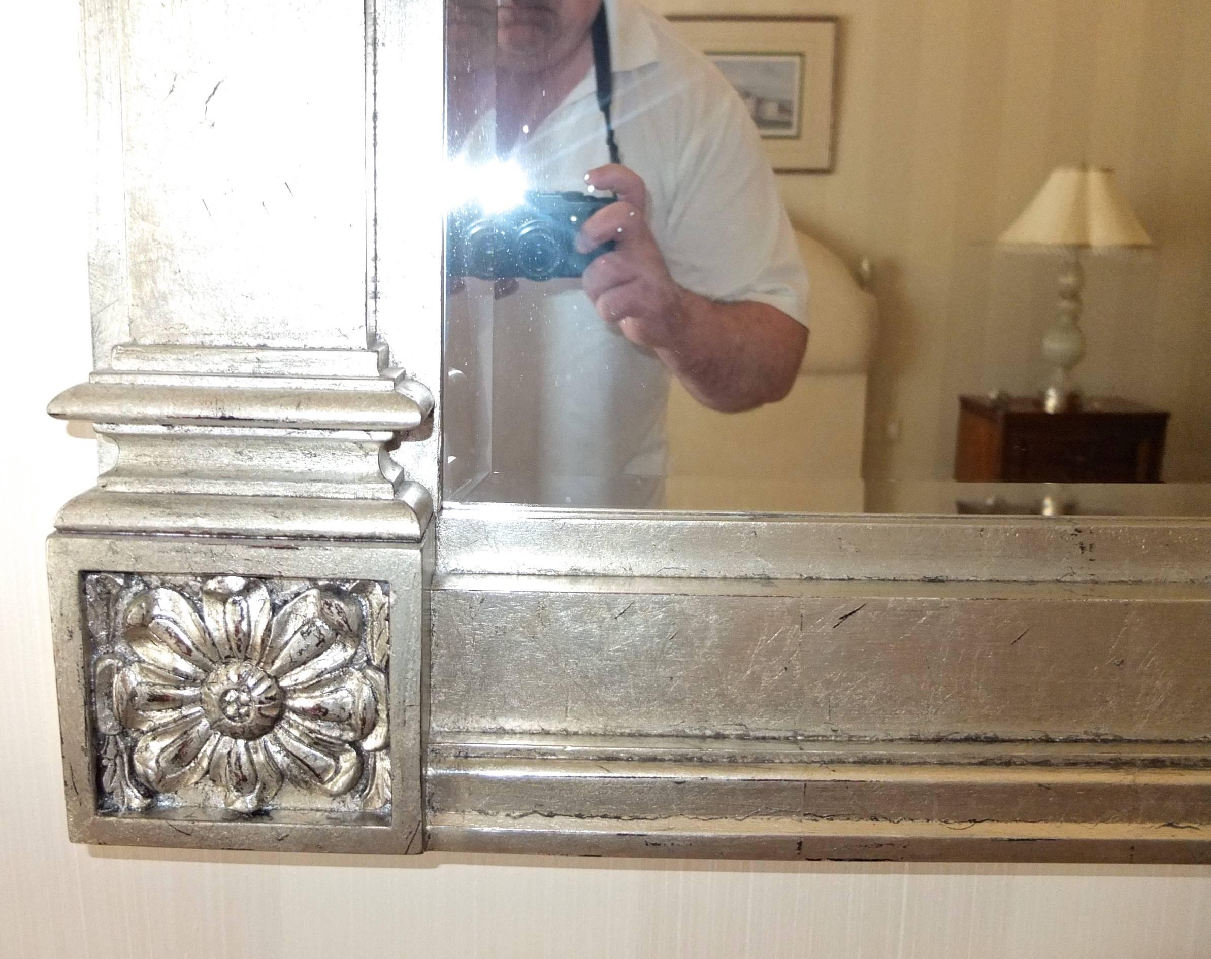 Late 20th Century Vintage Marge Carson Platinum Leafed Neoclassical Wall Mirror For Sale
