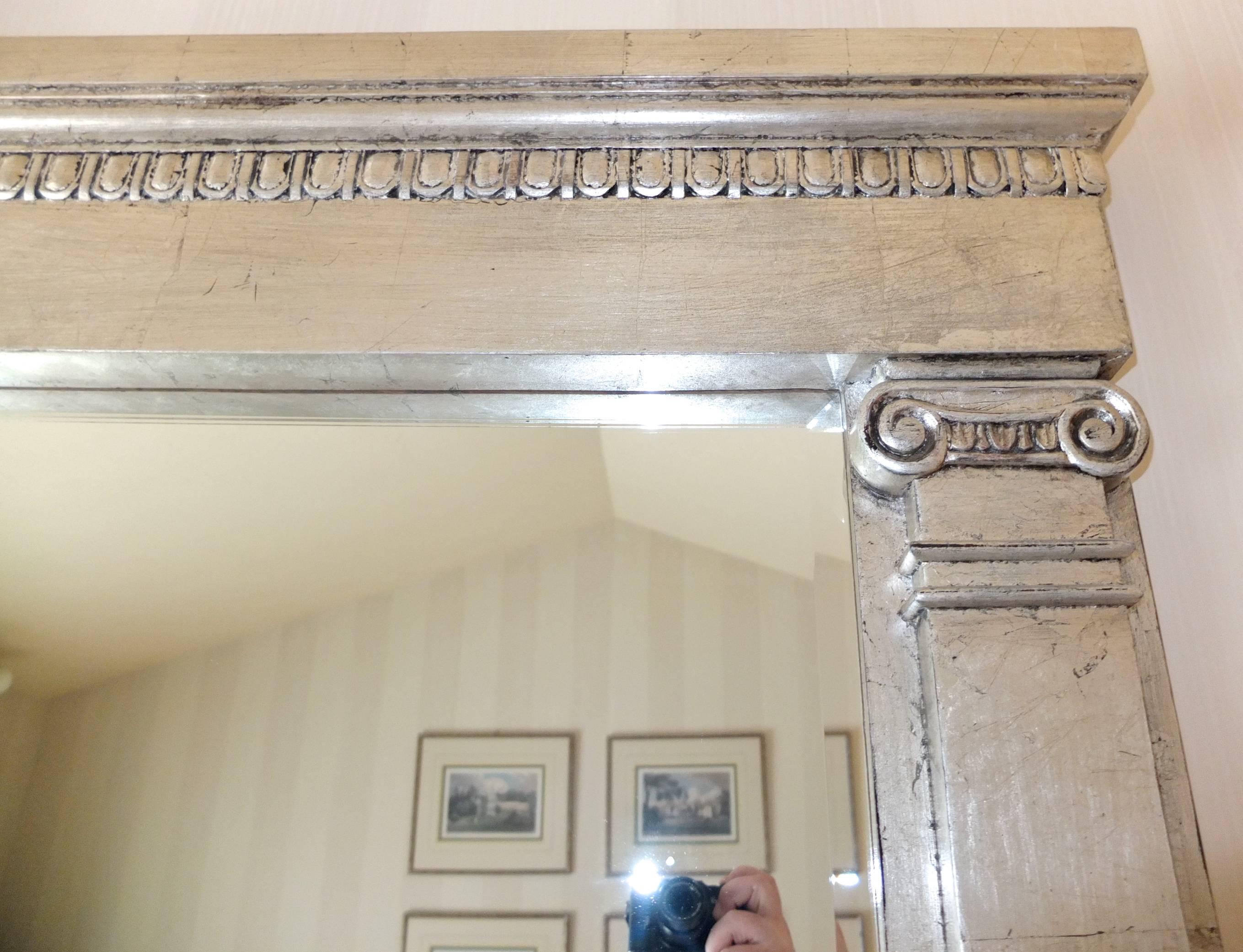 Vintage Marge Carson Platinum Leafed Neoclassical Wall Mirror For Sale 1