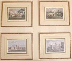 Cuatro grabados de casas señoriales inglesas de J. P. Neale