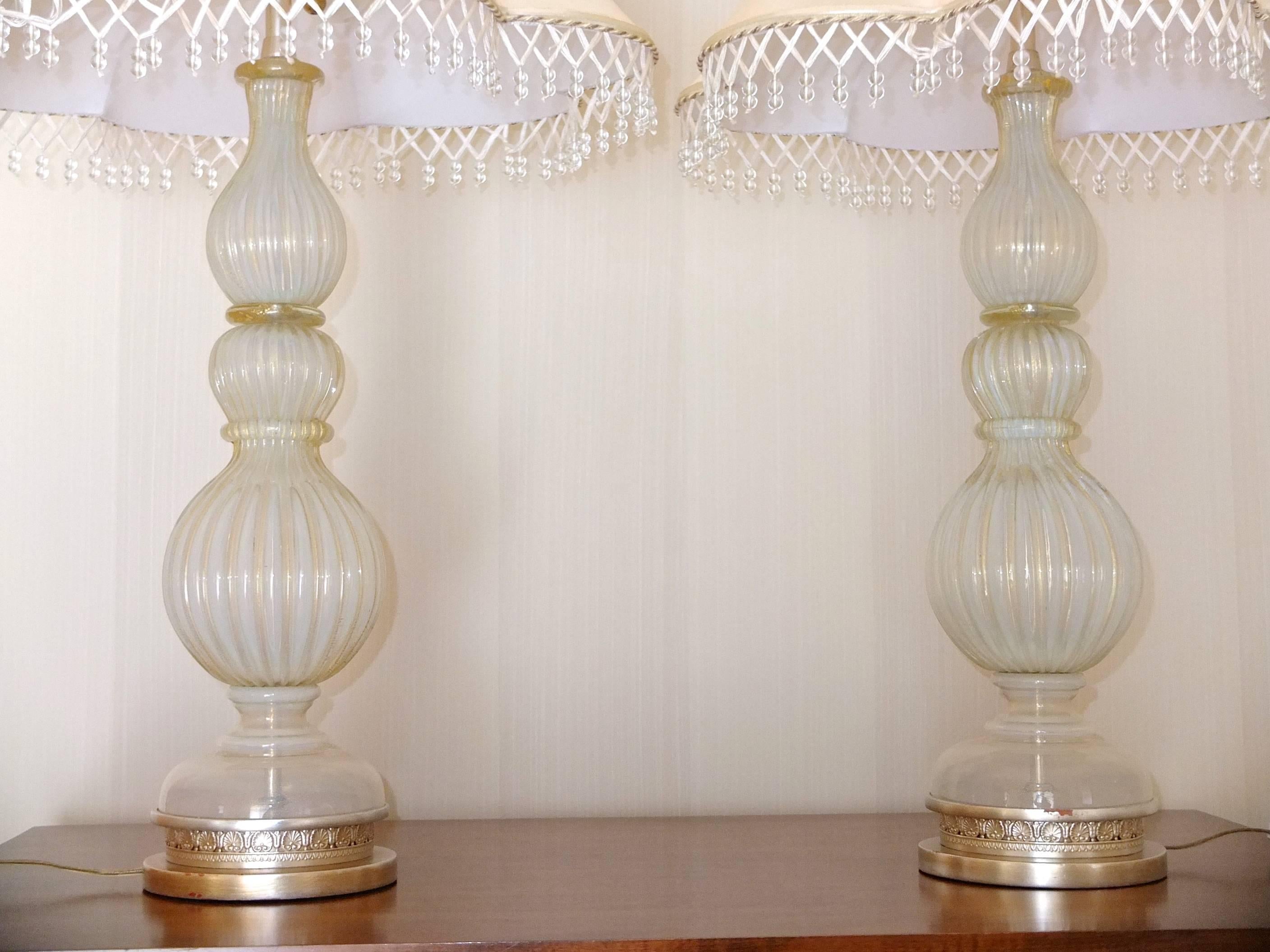 Pair of Seguso Murano Lamps by Marbro For Sale 8
