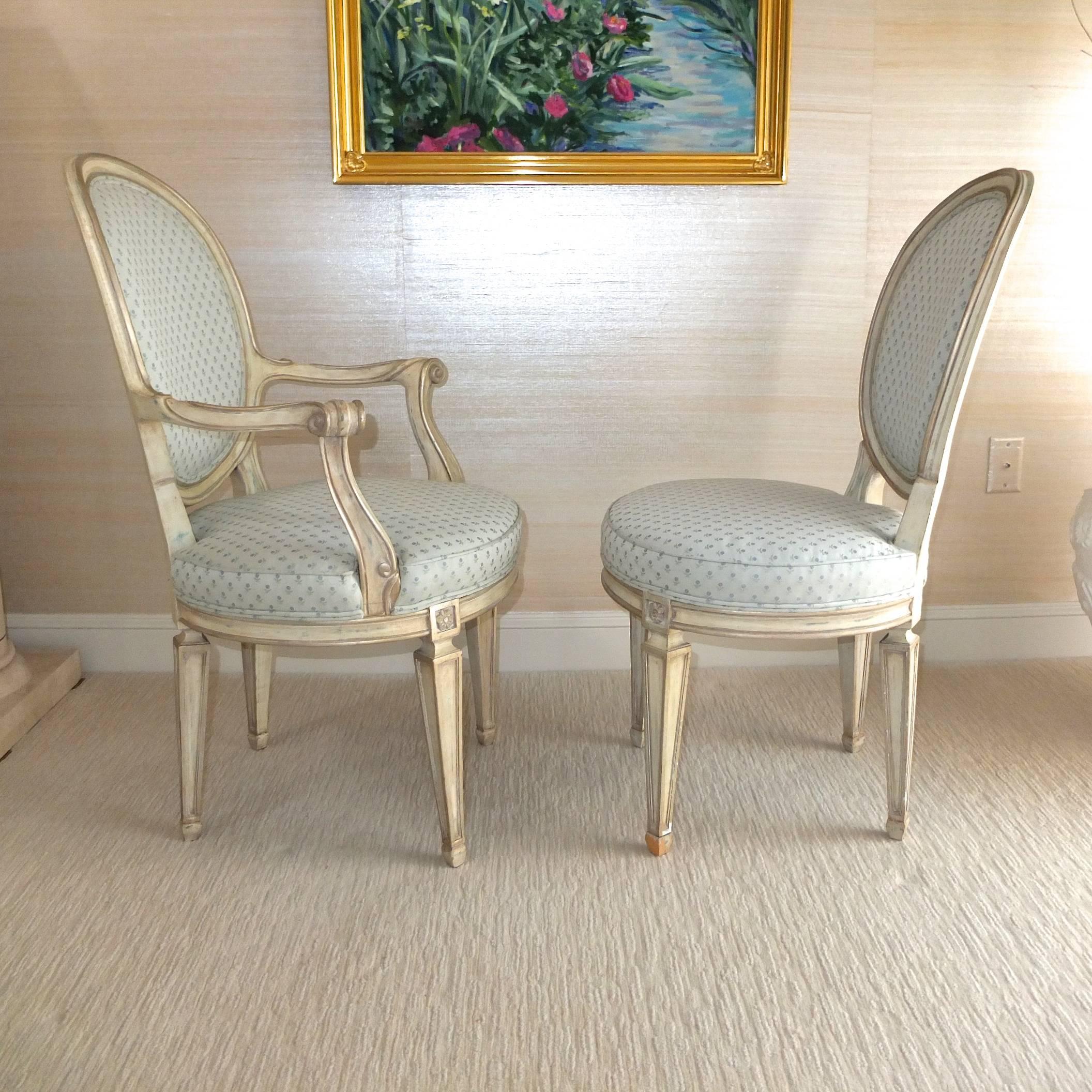 Late 20th Century Set of Louis XV Style Oval Back Chairs For Sale