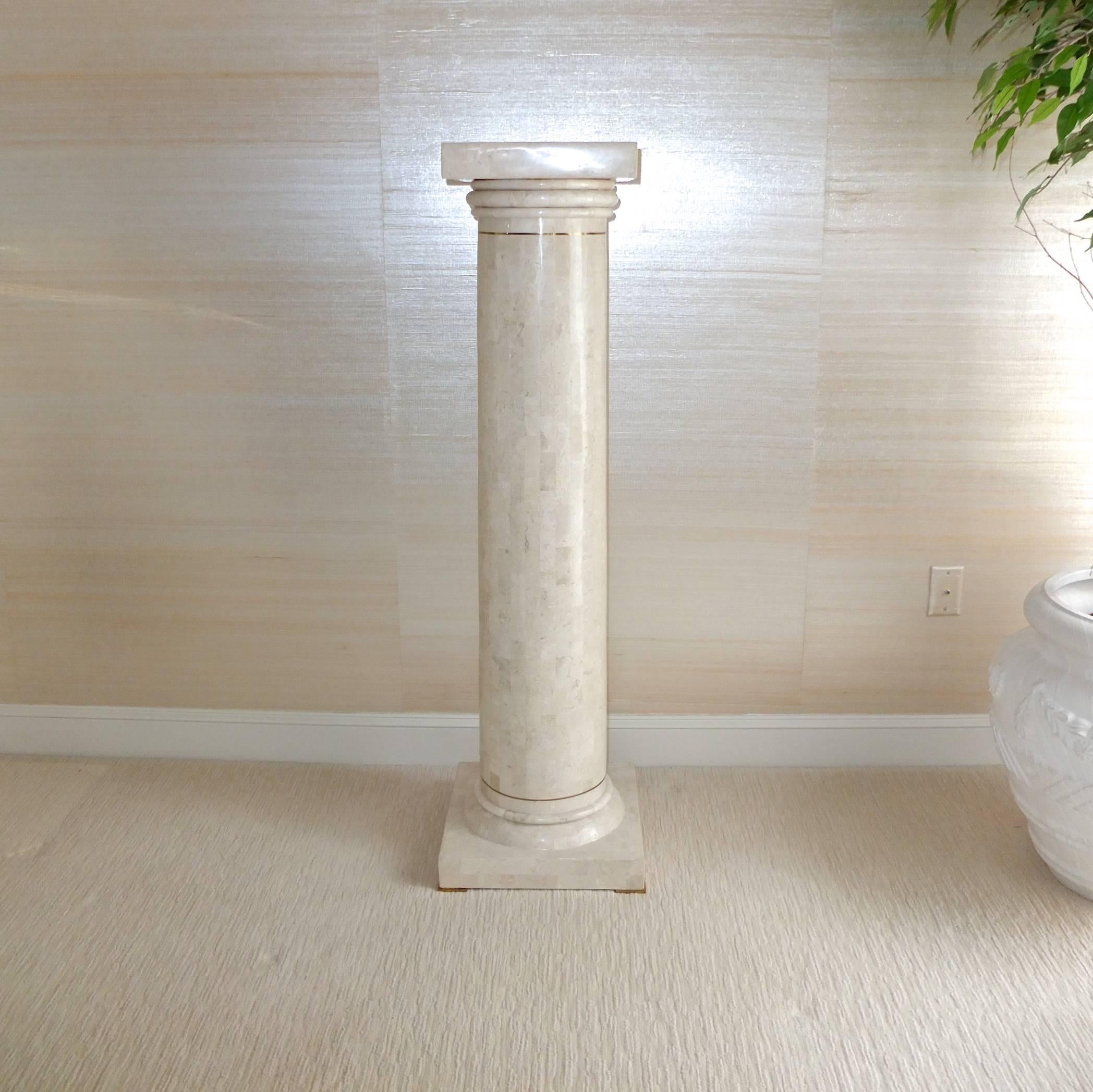 Mid-Century Modern Tessellated Stone and Brass Pedestal Column by Maitland Smith