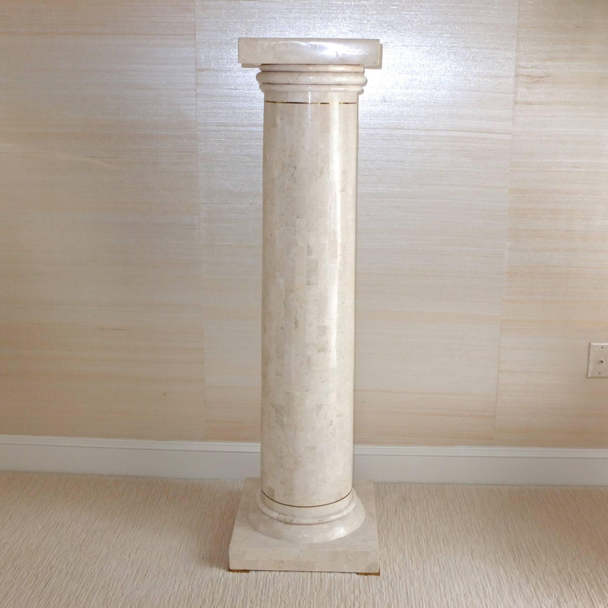 Philippine Tessellated Stone and Brass Pedestal Column by Maitland Smith
