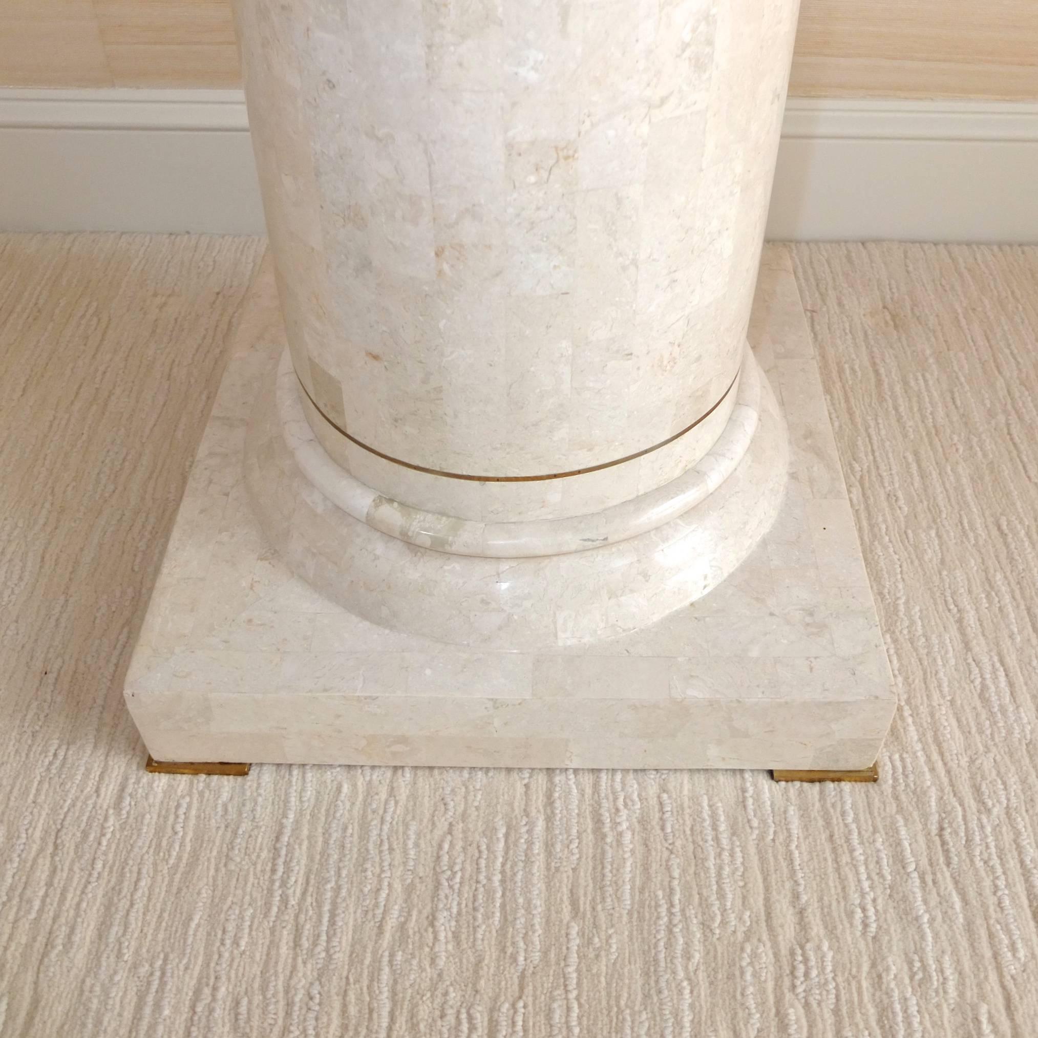 Tessellated Stone and Brass Pedestal Column by Maitland Smith In Excellent Condition In Hanover, MA