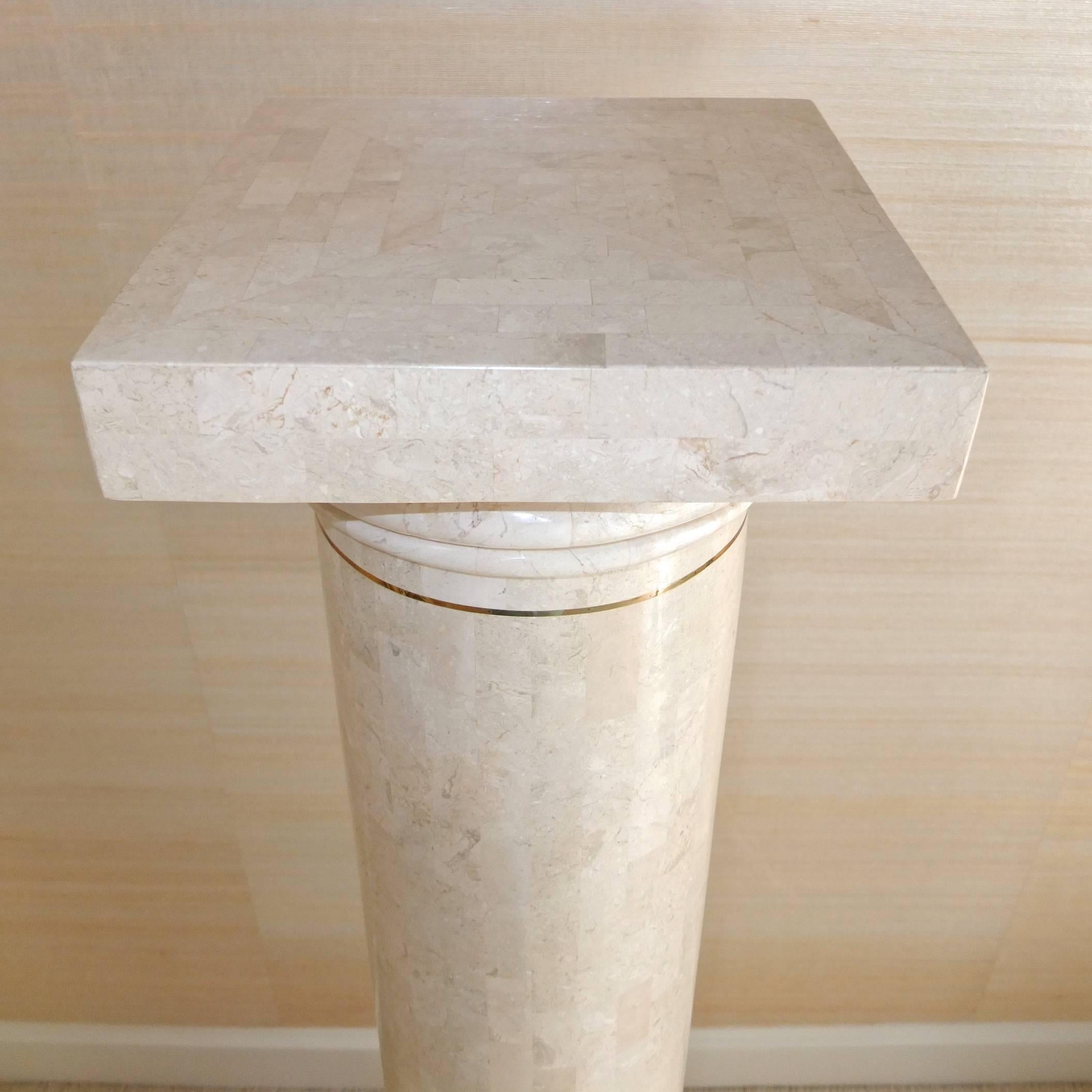 Late 20th Century Tessellated Stone and Brass Pedestal Column by Maitland Smith