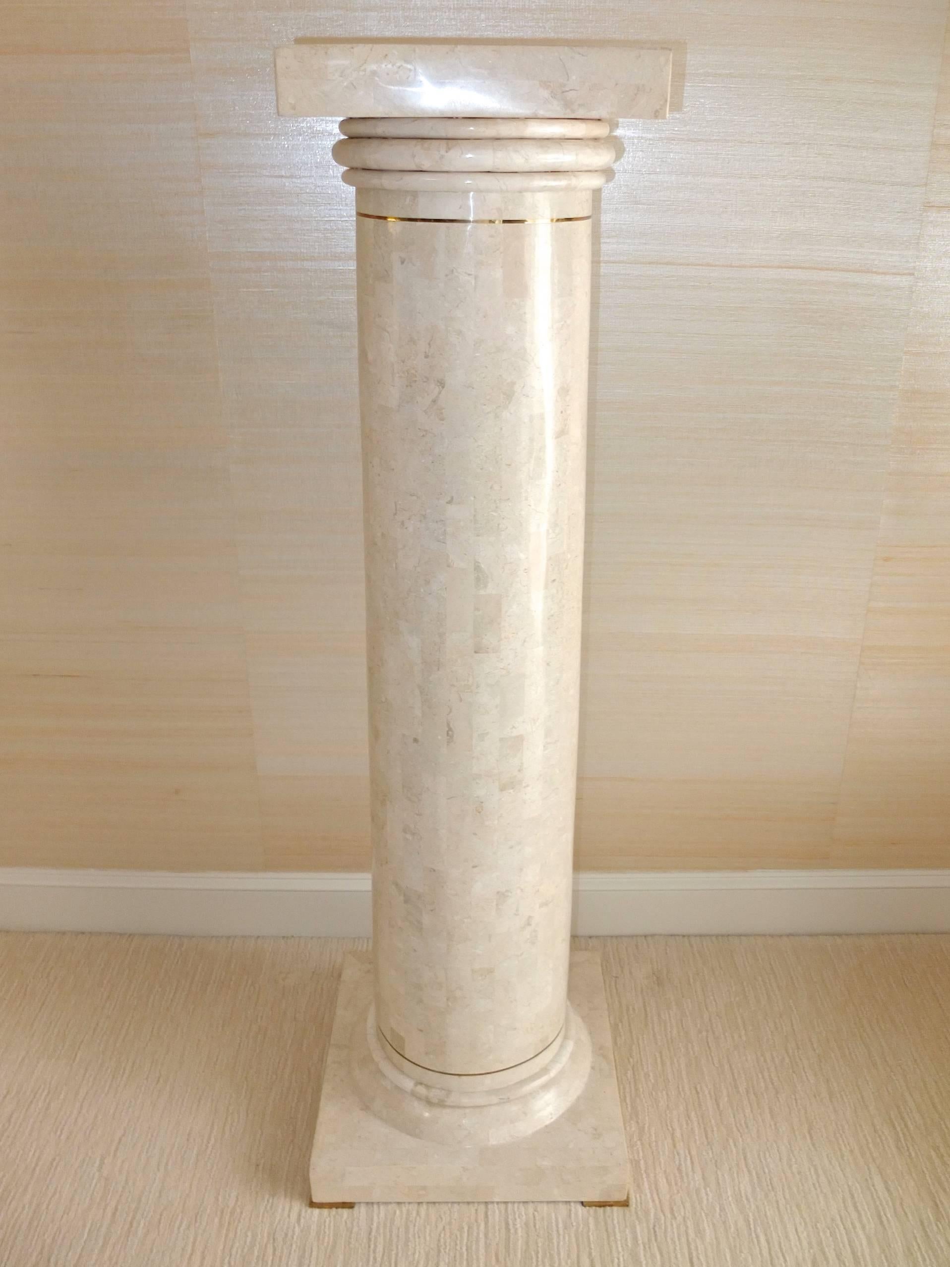 Tessellated Stone and Brass Pedestal Column by Maitland Smith 1