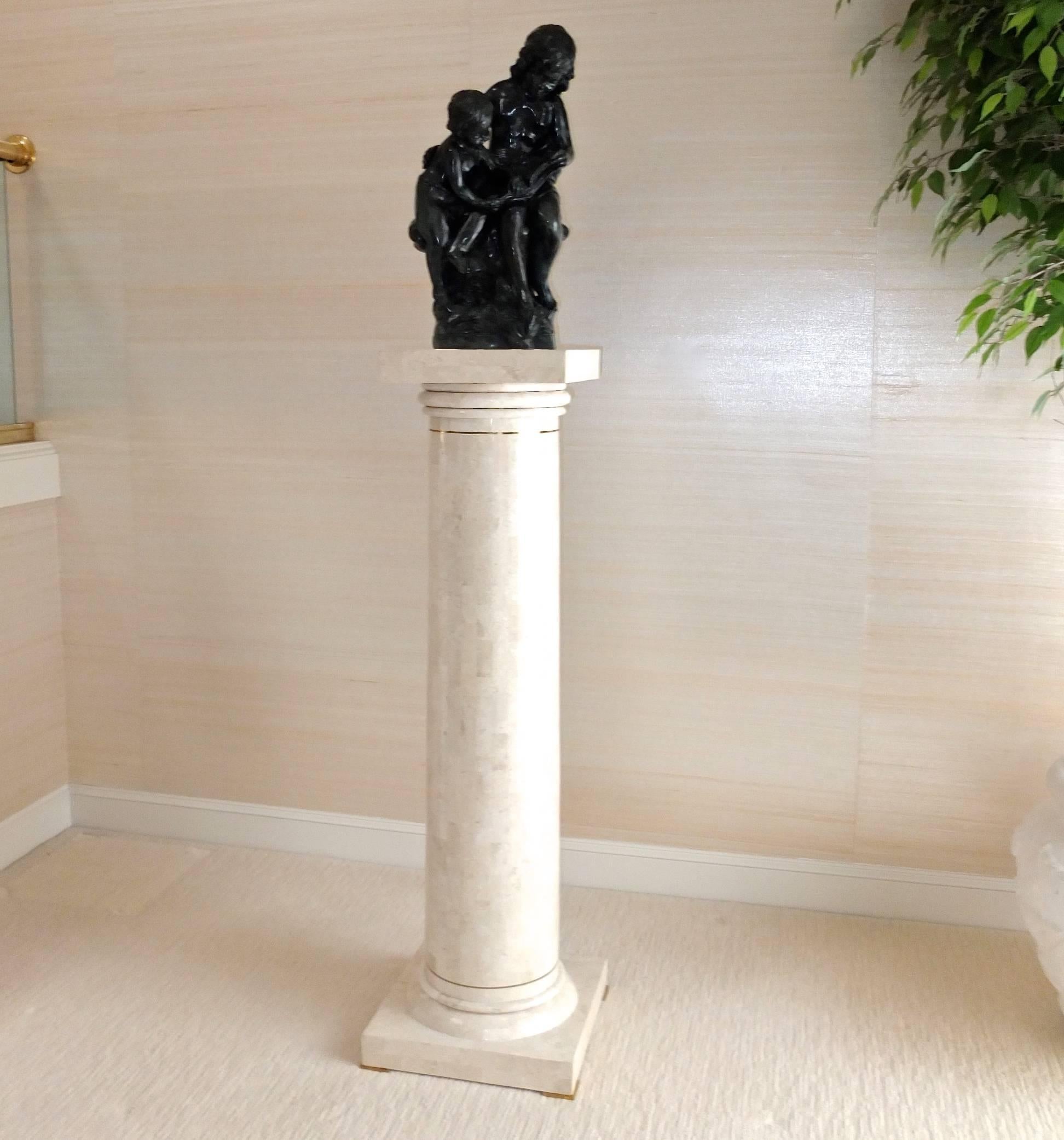 Tessellated Stone and Brass Pedestal Column by Maitland Smith 4