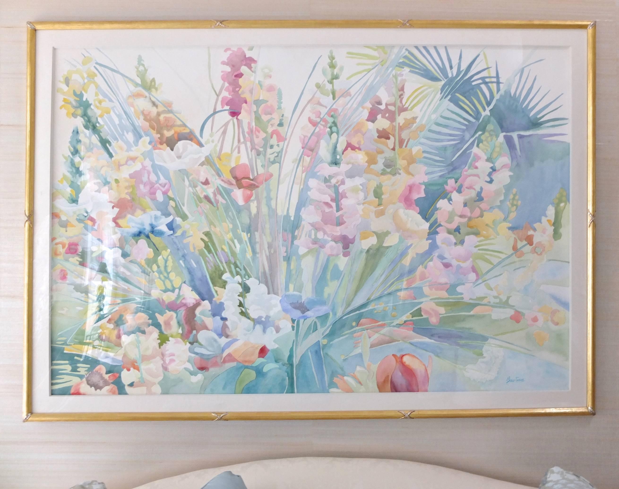 Large-scale framed watercolor on paper by Linda Bastian titled 